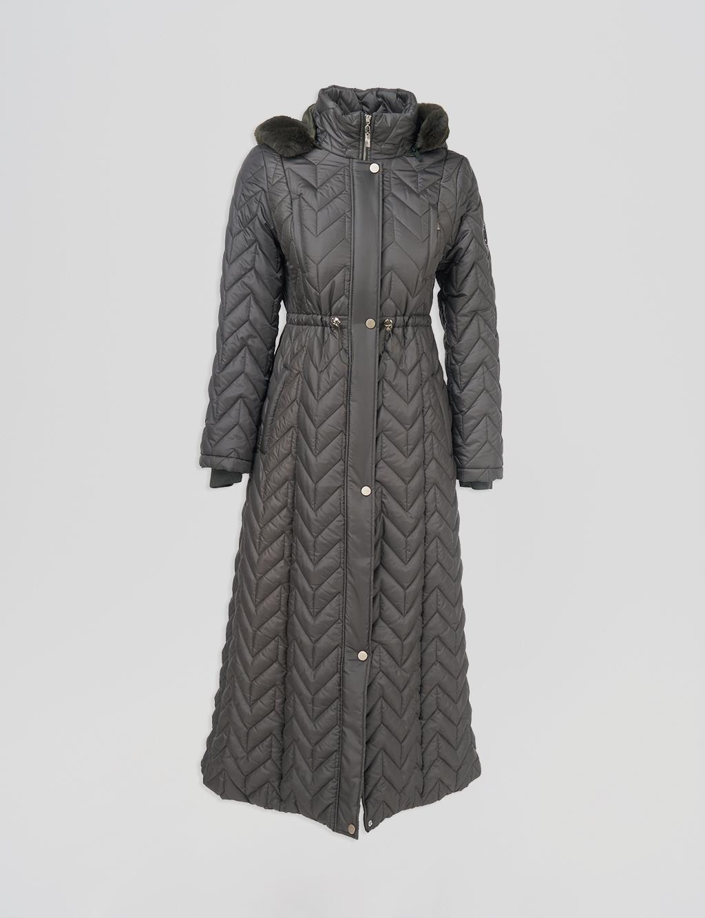 Fur Collar Quilted Coat Khaki