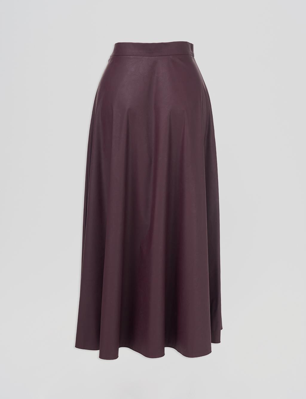 High Waist Faux Leather Skirt Plum