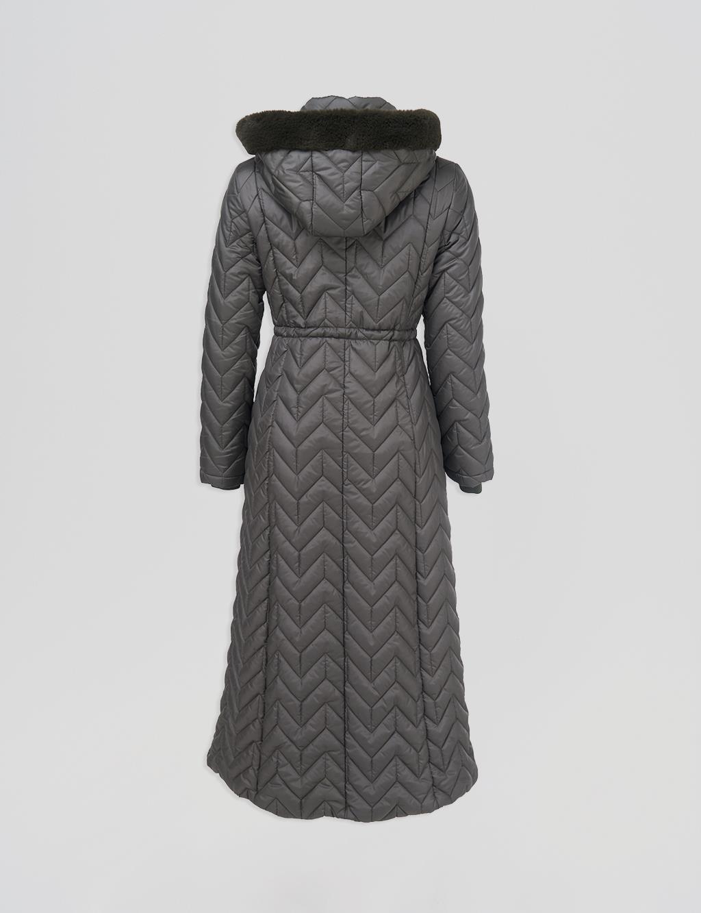 Fur Collar Quilted Coat Khaki