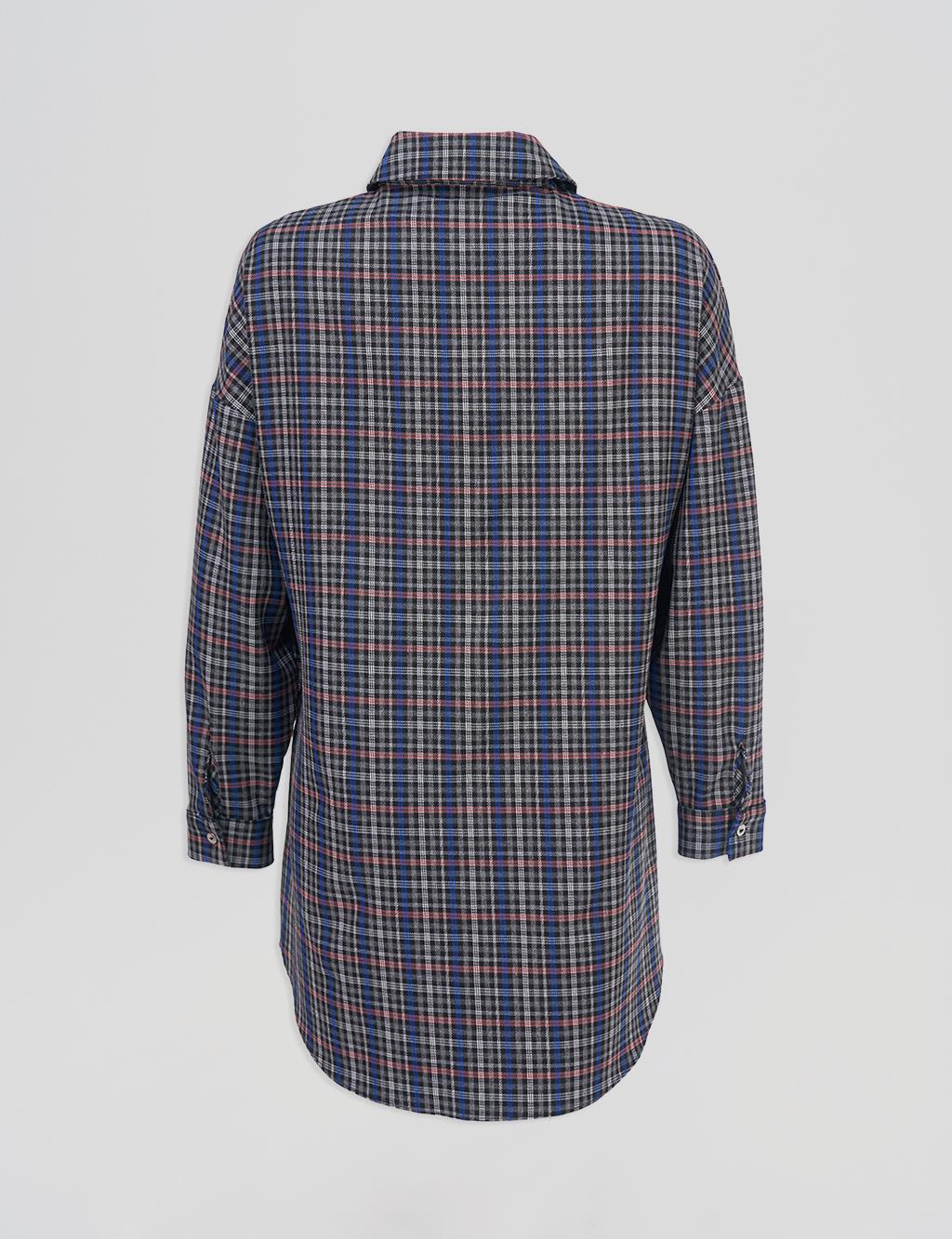 Plaid Shirt Collar Tunic Brown