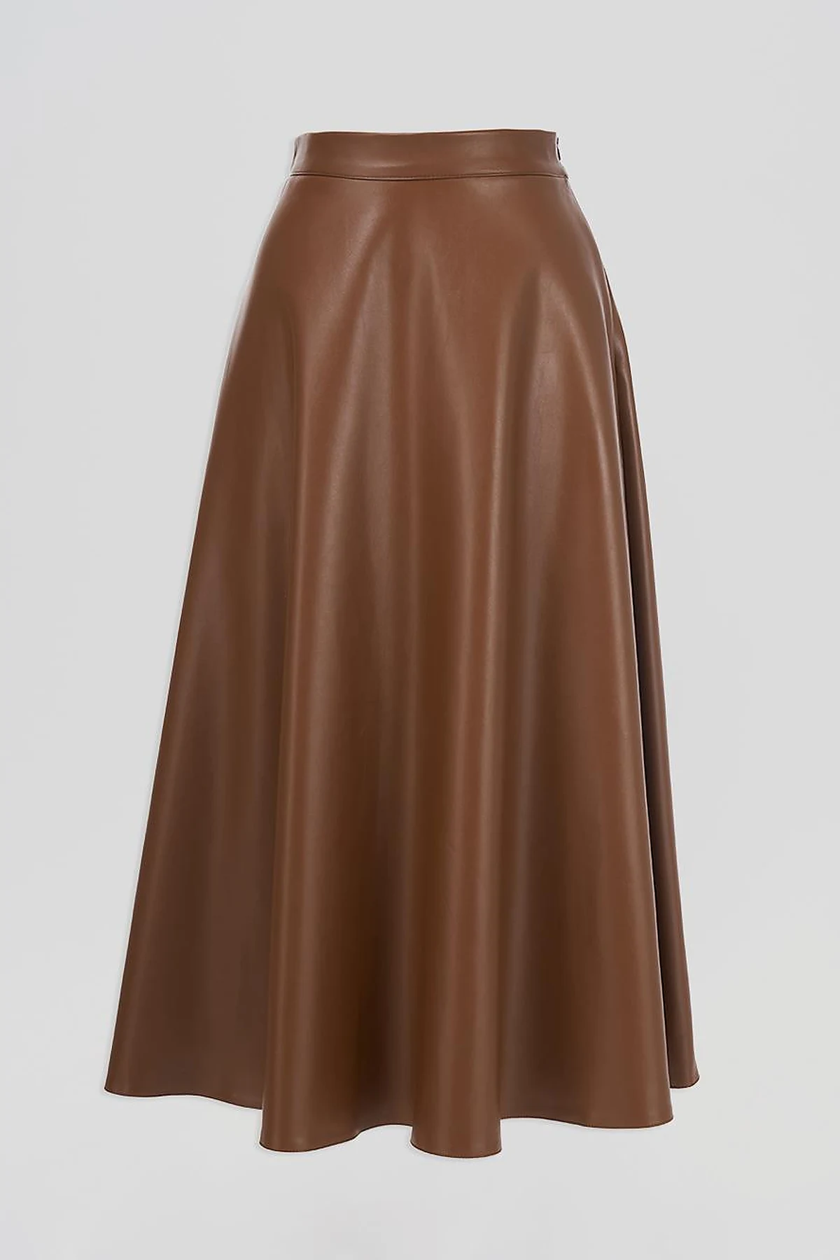 High Waist Faux Leather Skirt Tan 