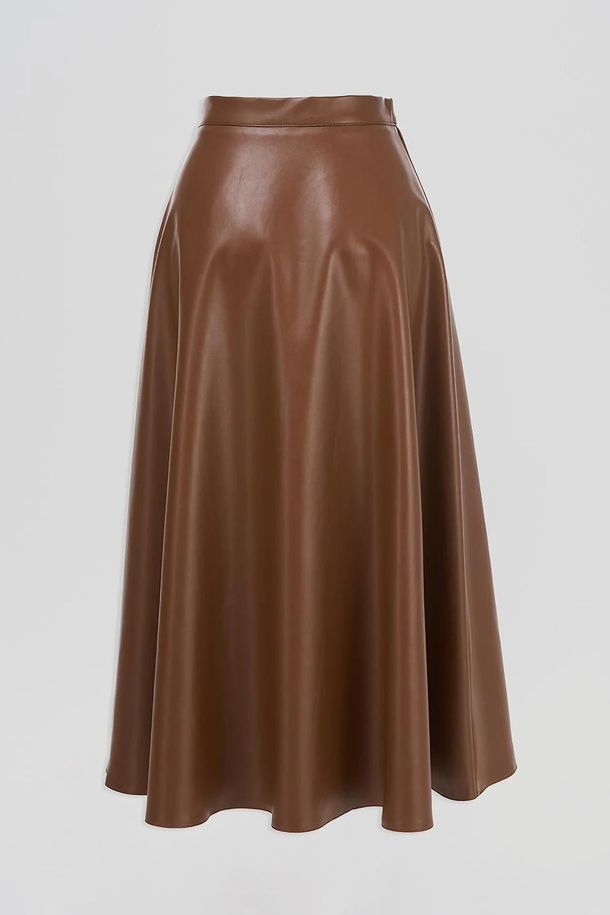 High Waist Faux Leather Skirt Tan 