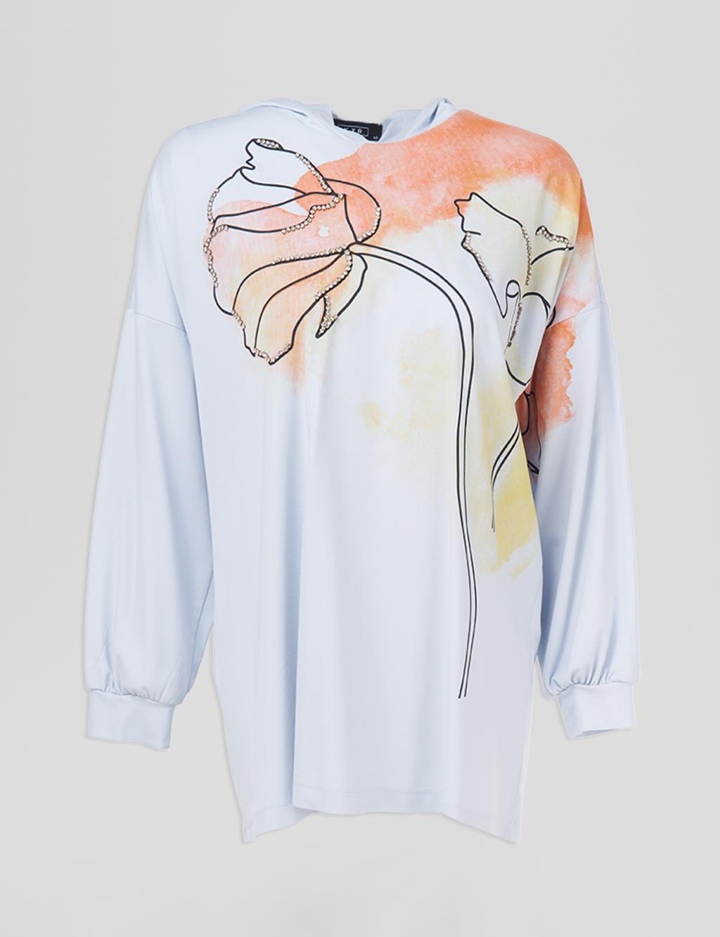 Hood Detailed Sweatshirt Blue 
