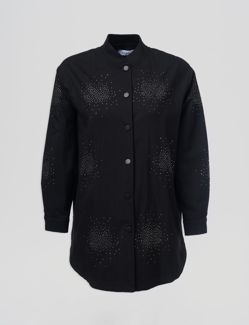 Hotfix Printed College Collar Jacket Black