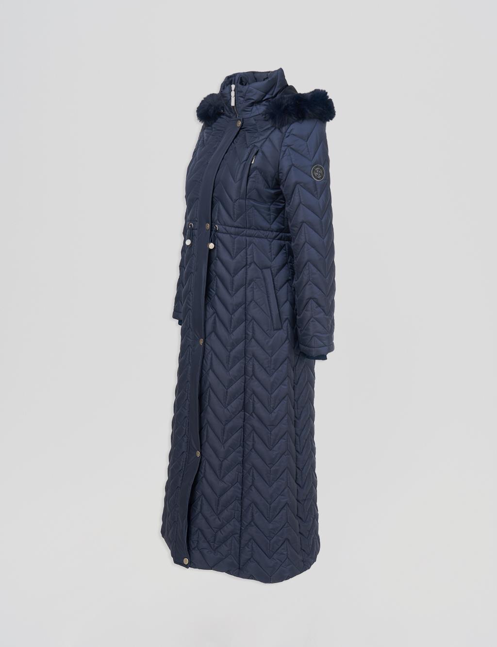 Fur Collar Quilted Coat Dark Navy Blue