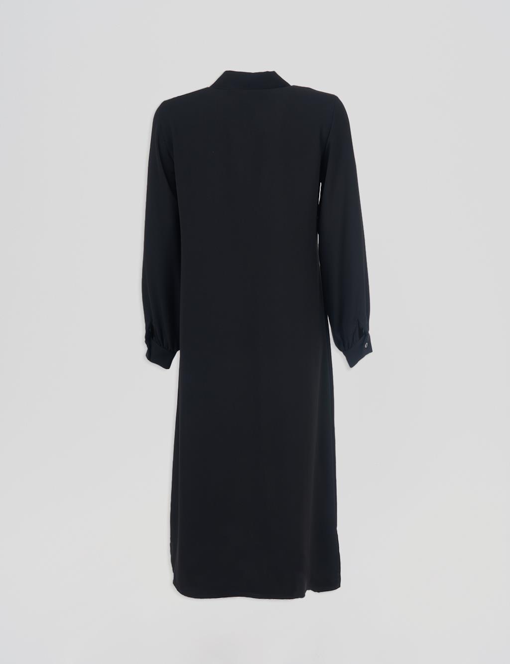 Button-Closed Long Tunic Black