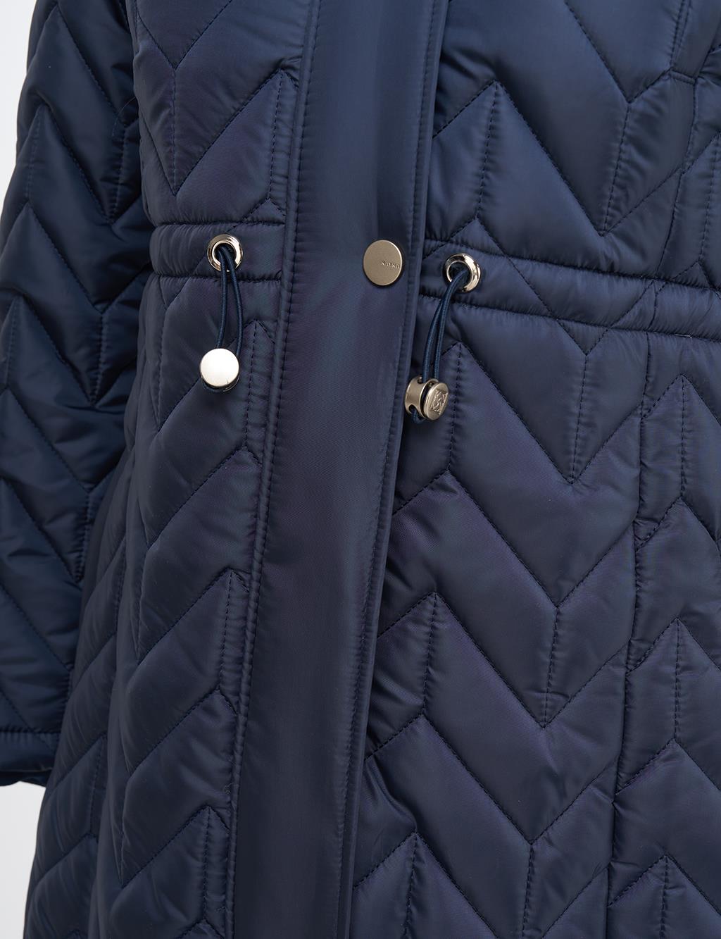 Fur Collar Quilted Coat Dark Navy Blue
