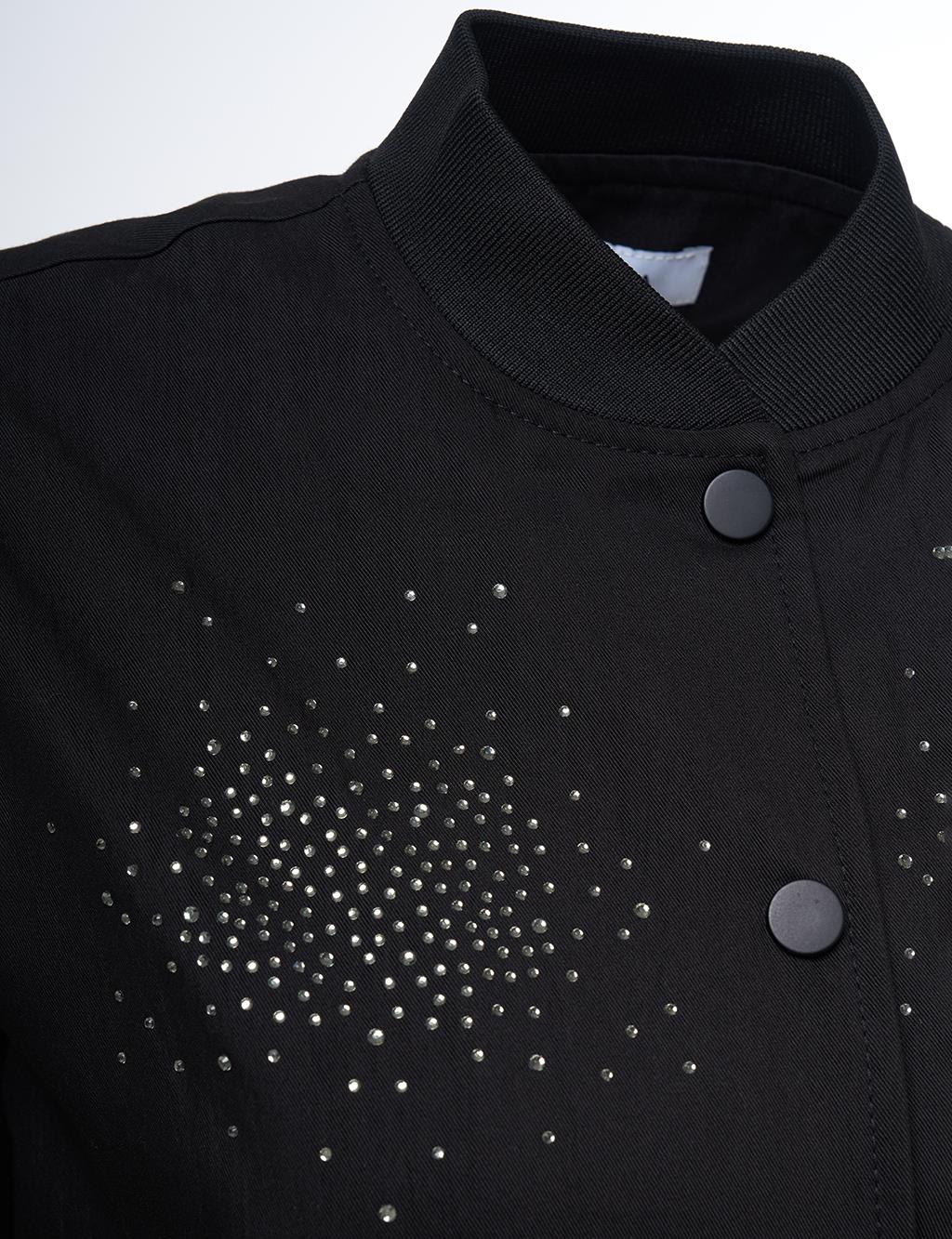 Hotfix Printed College Collar Jacket Black