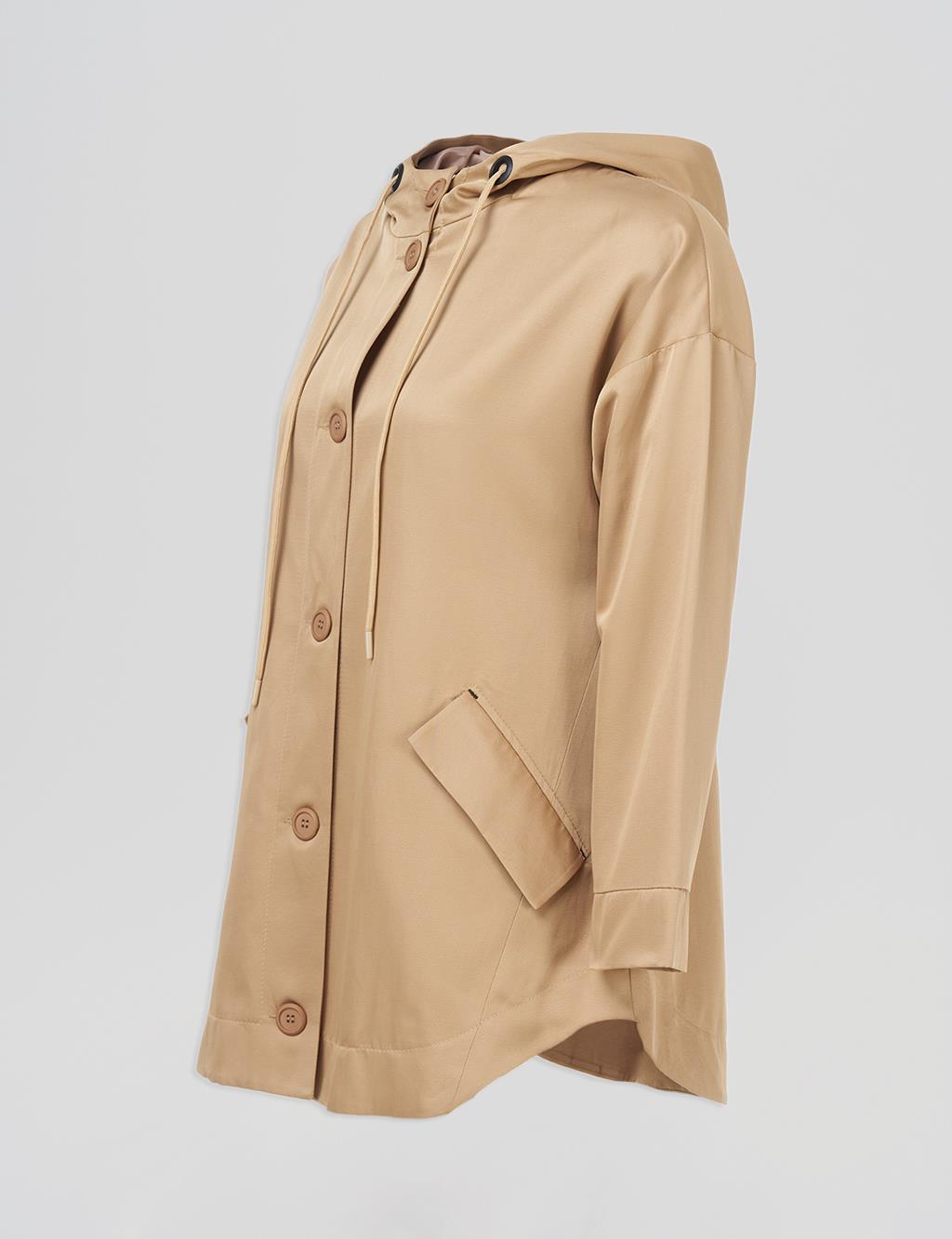Point Stitched Hooded Cape Beige Point Stitched Hooded Cape Beige