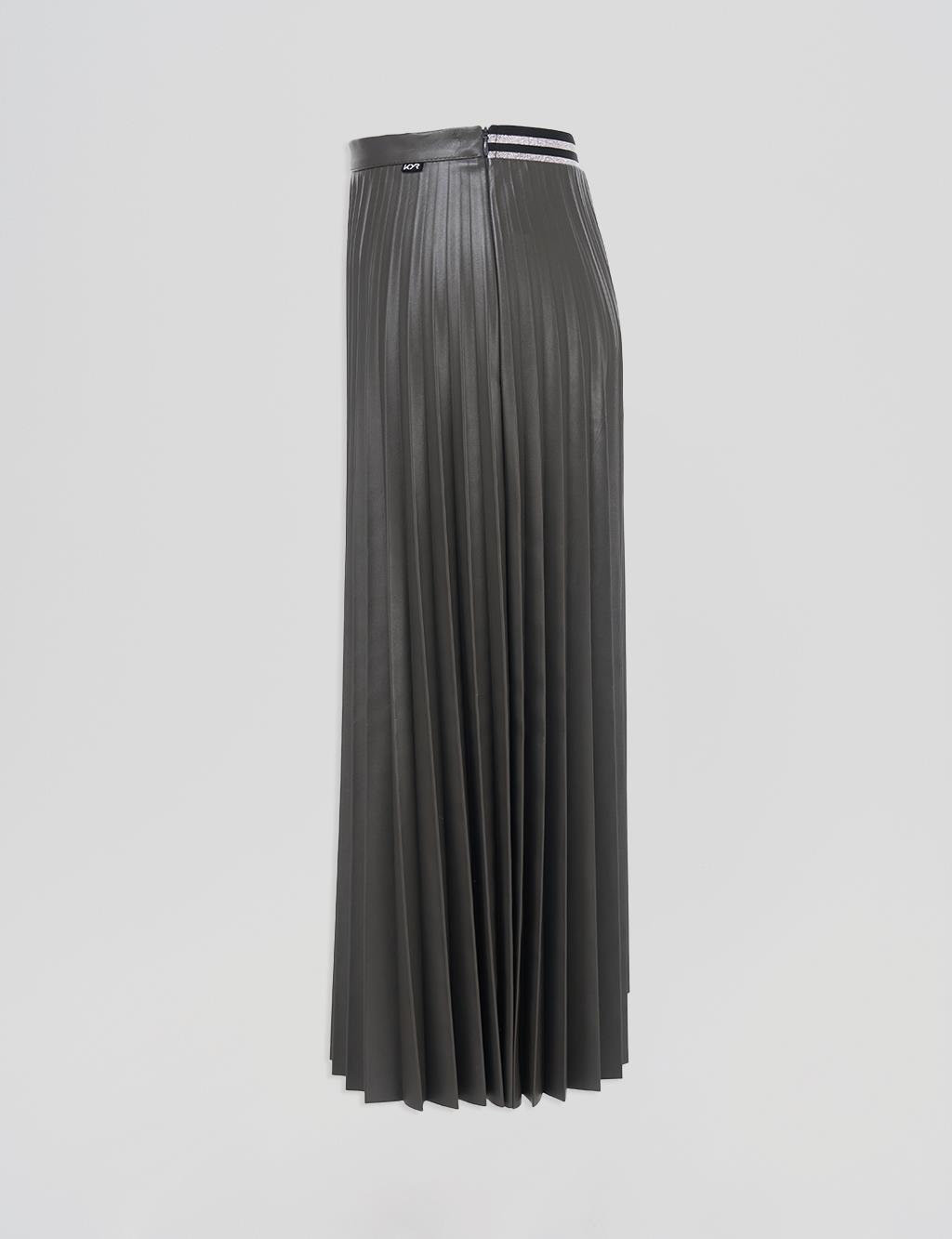Belted Elasticated Pleated Faux Leather Skirt Smoked