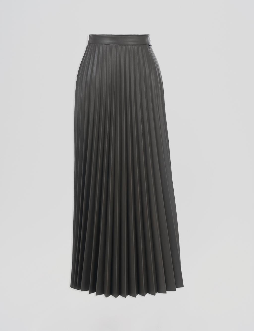 Belted Elasticated Pleated Faux Leather Skirt Smoked