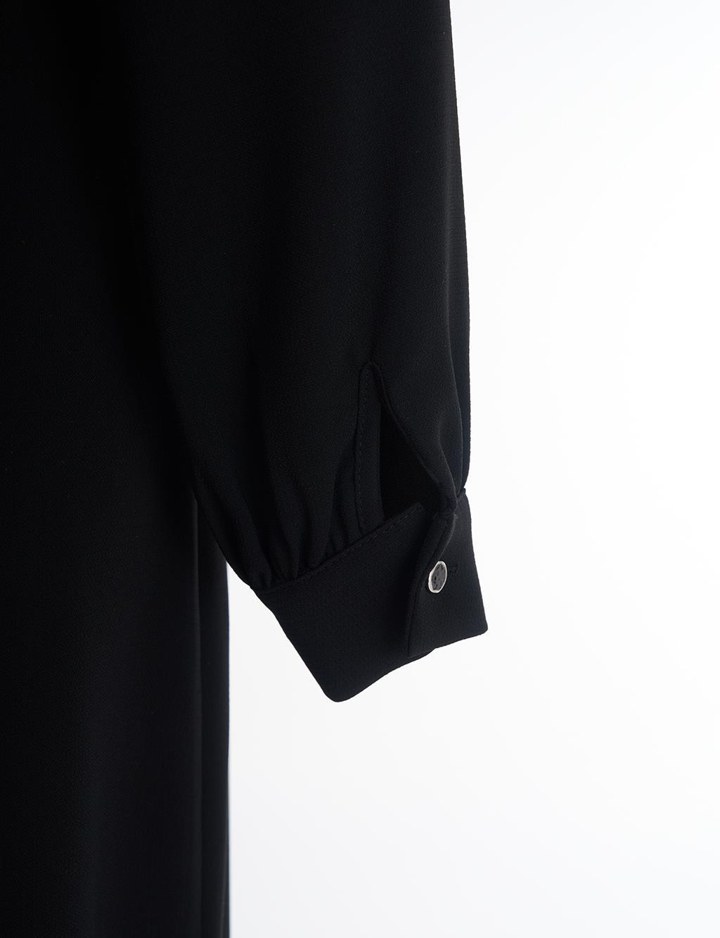 Button-Closed Long Tunic Black