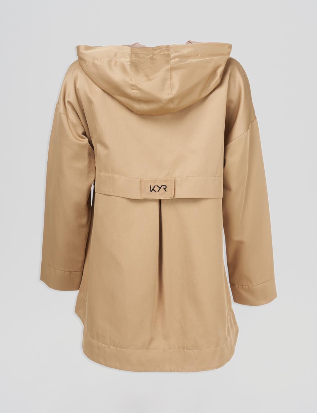 Point Stitched Hooded Cape Beige Point Stitched Hooded Cape Beige