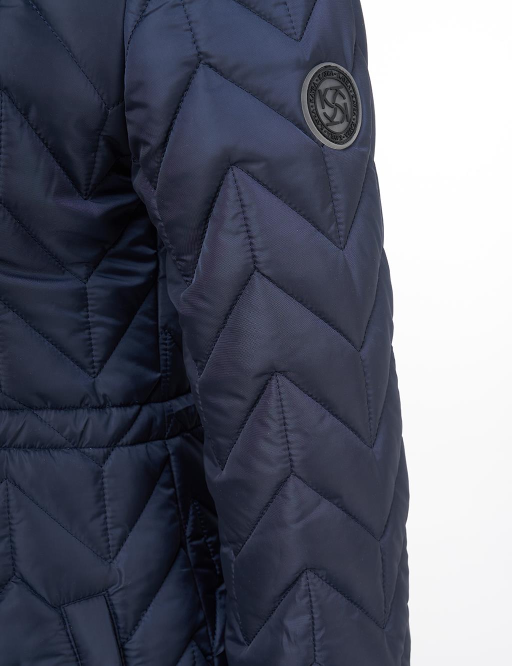Fur Collar Quilted Coat Dark Navy Blue