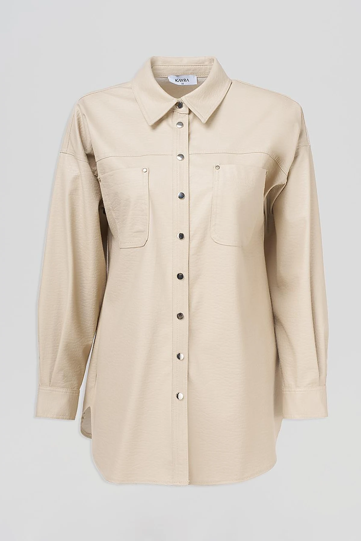 Snap Button Faux Leather Jacket Cream