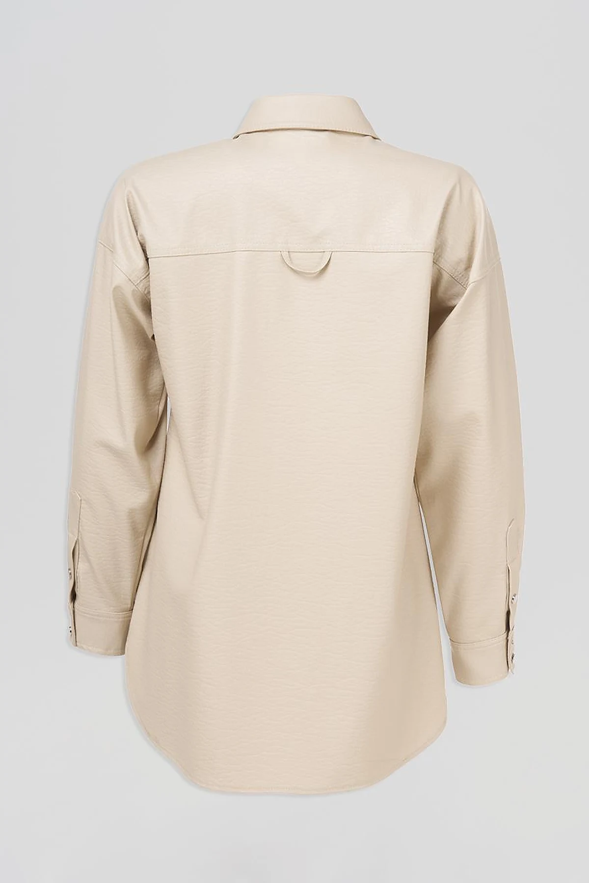 Snap Button Faux Leather Jacket Cream