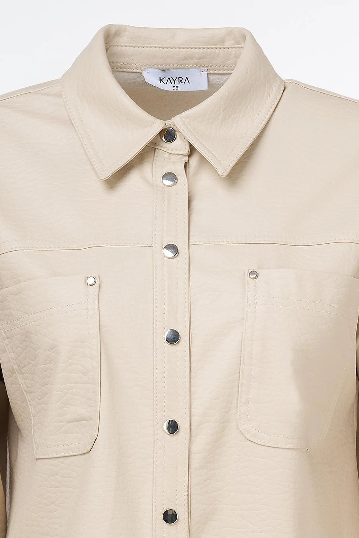 Snap Button Faux Leather Jacket Cream