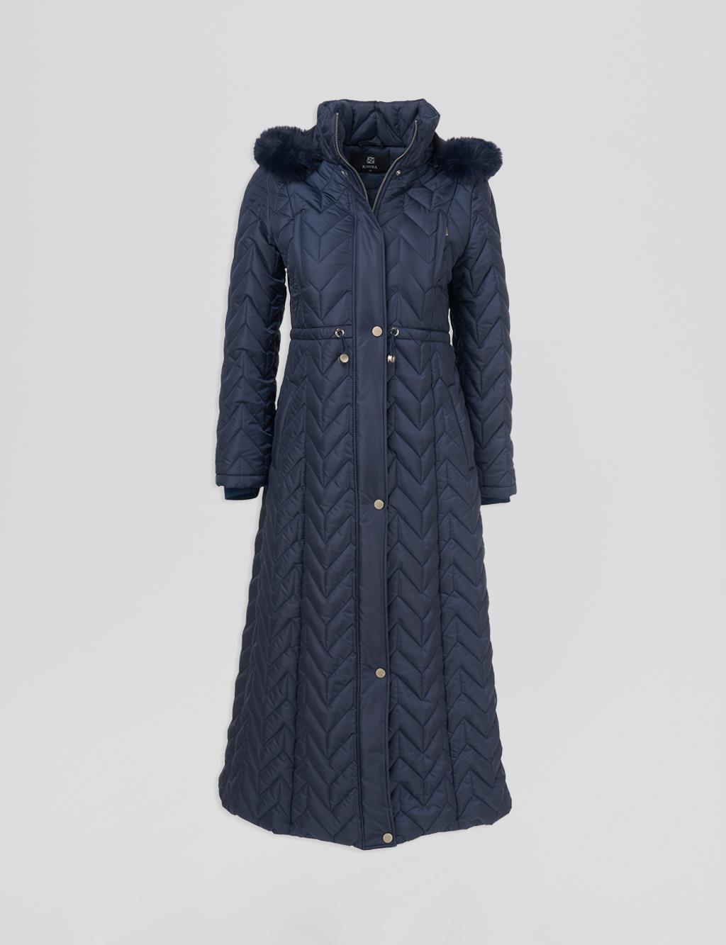 Fur Collar Quilted Coat Dark Navy Blue