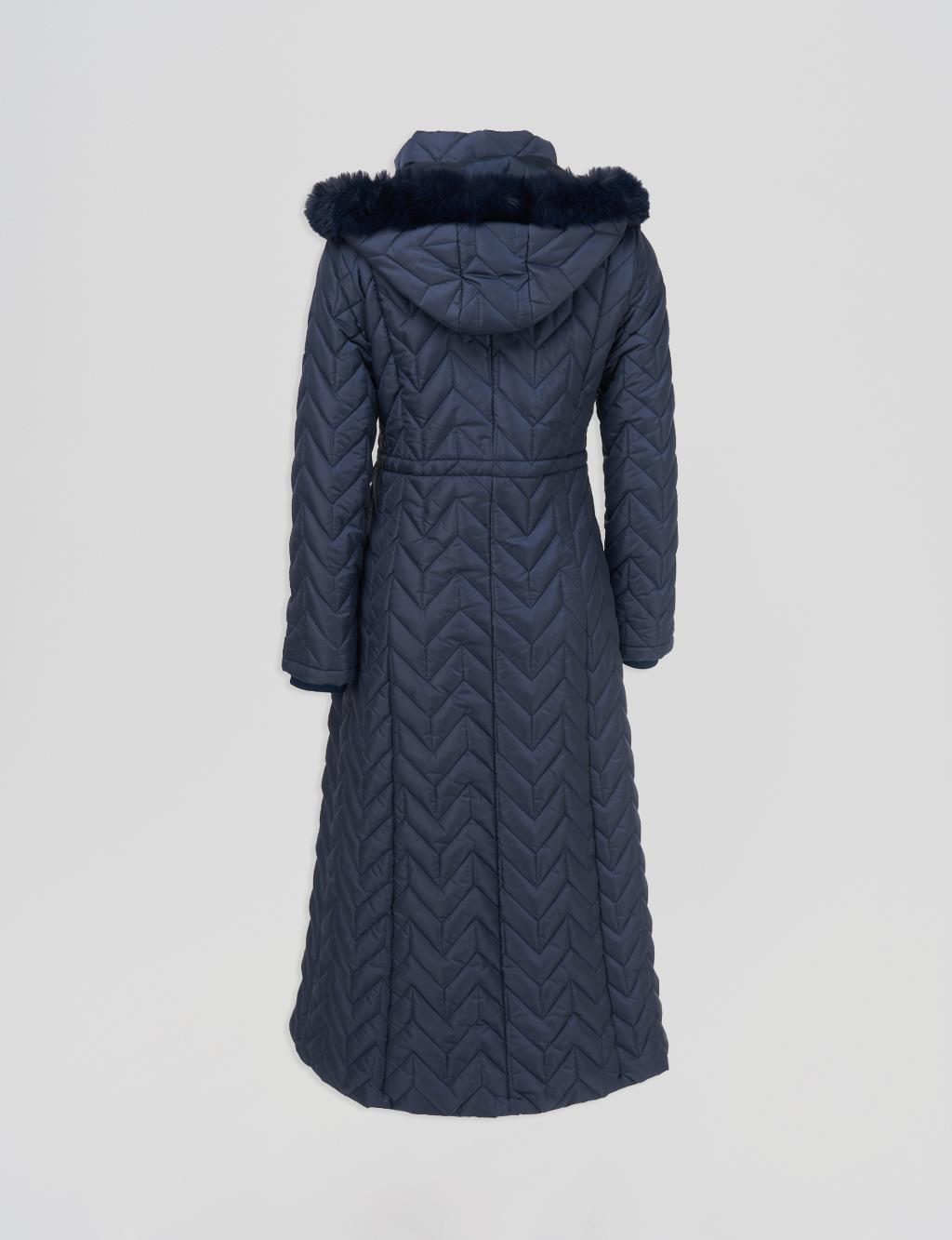 Fur Collar Quilted Coat Dark Navy Blue