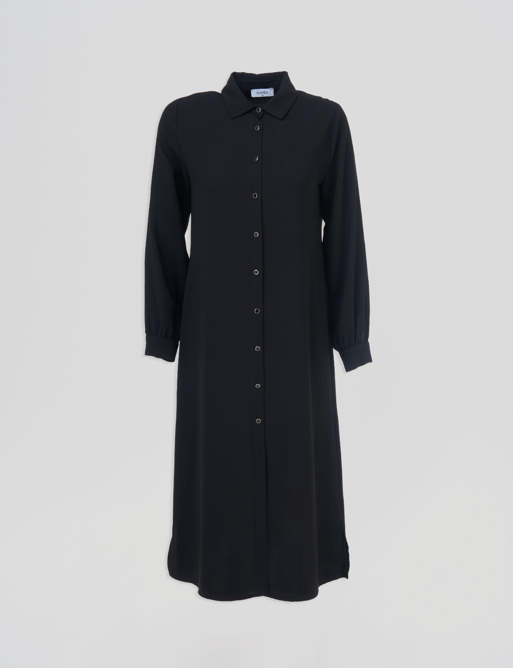 Button-Closed Long Tunic Black