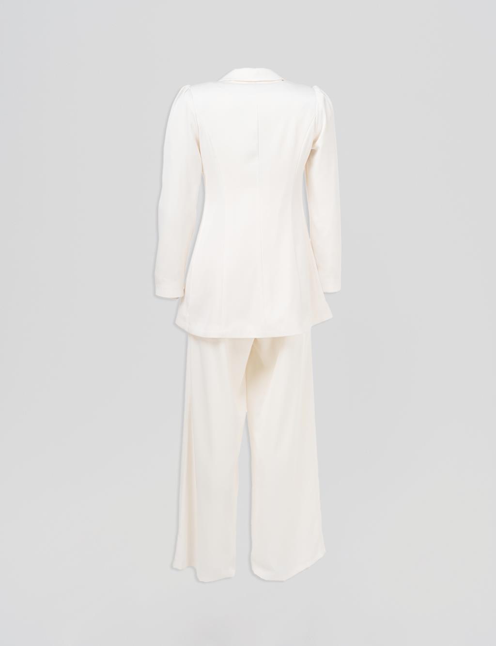 Tassel Detailed Satin Double Suit Ecru 