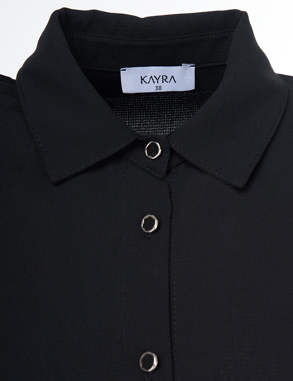 Button-Closed Long Tunic Black