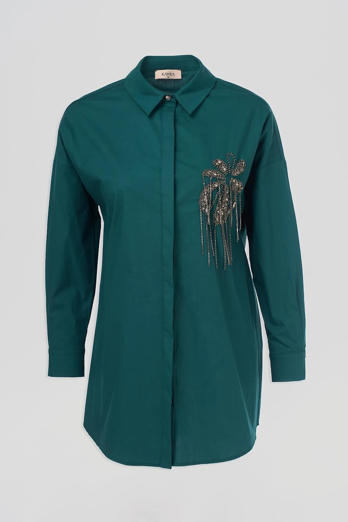 Stone Embroidered Cotton Tunic Emerald