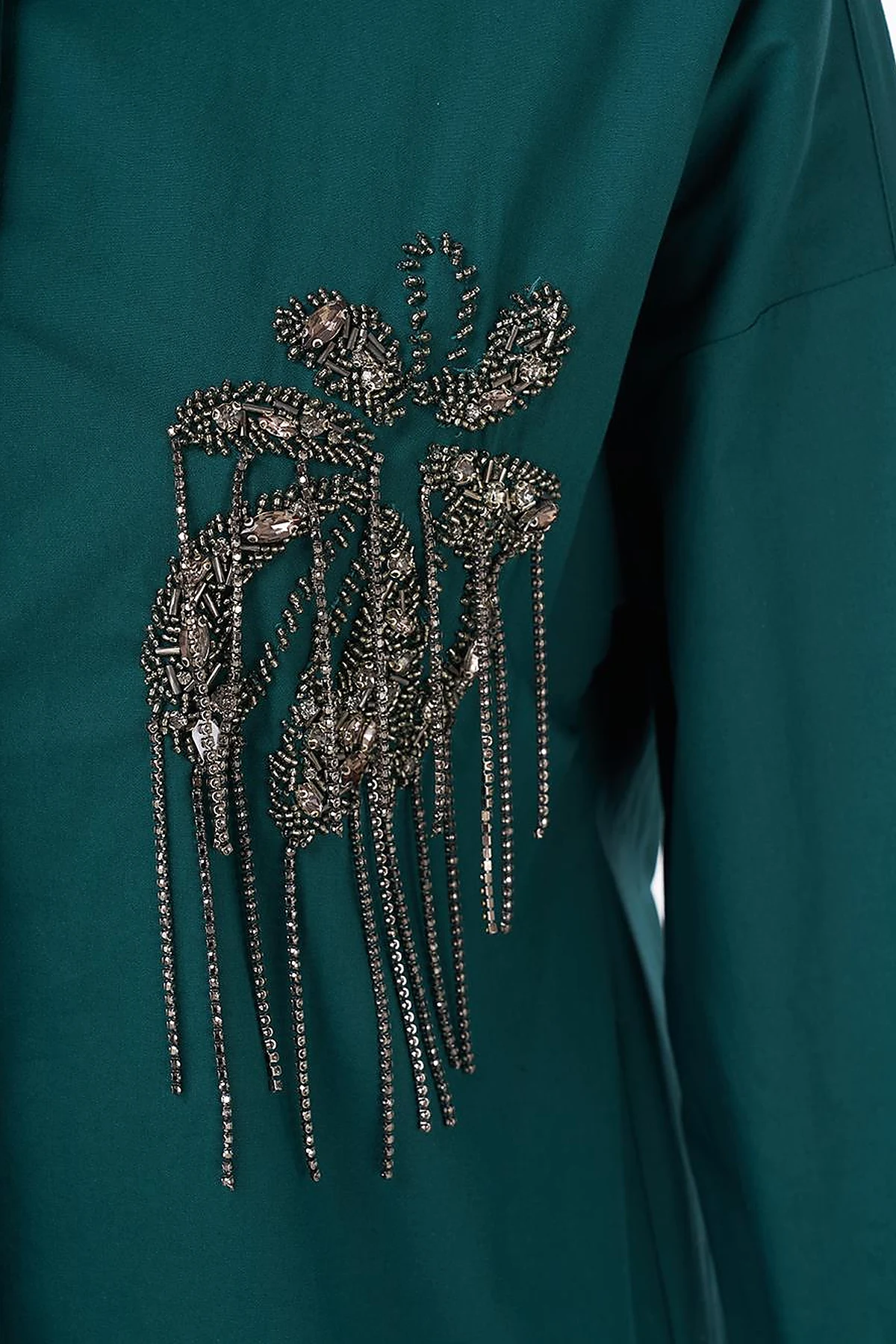 Stone Embroidered Cotton Tunic Emerald