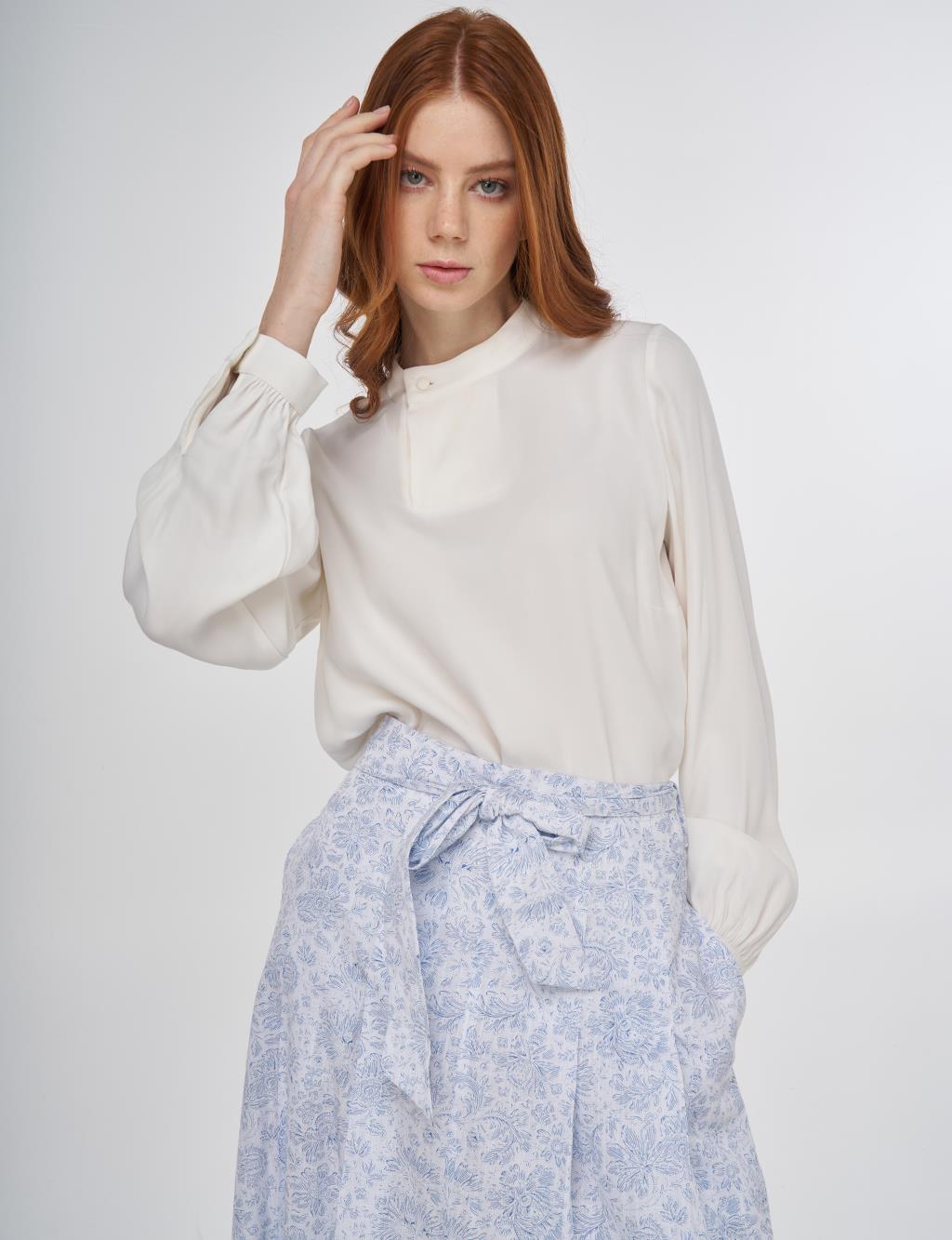 Floral Patterned Pleated Skirt Air Force Blue