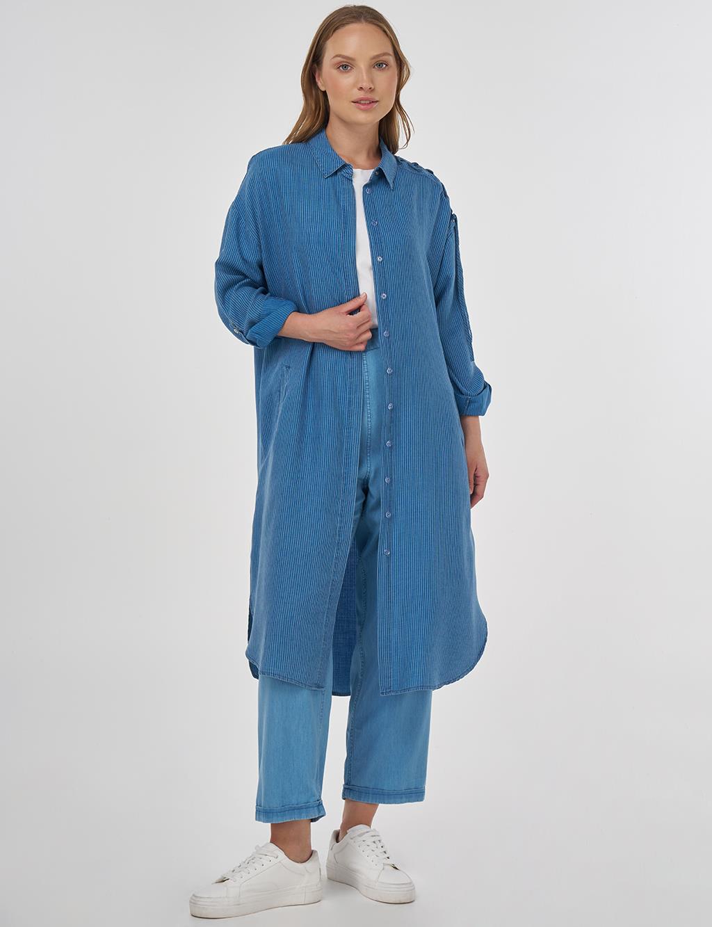 Drawstring Detailed Lyocell Tunic Navy Blue