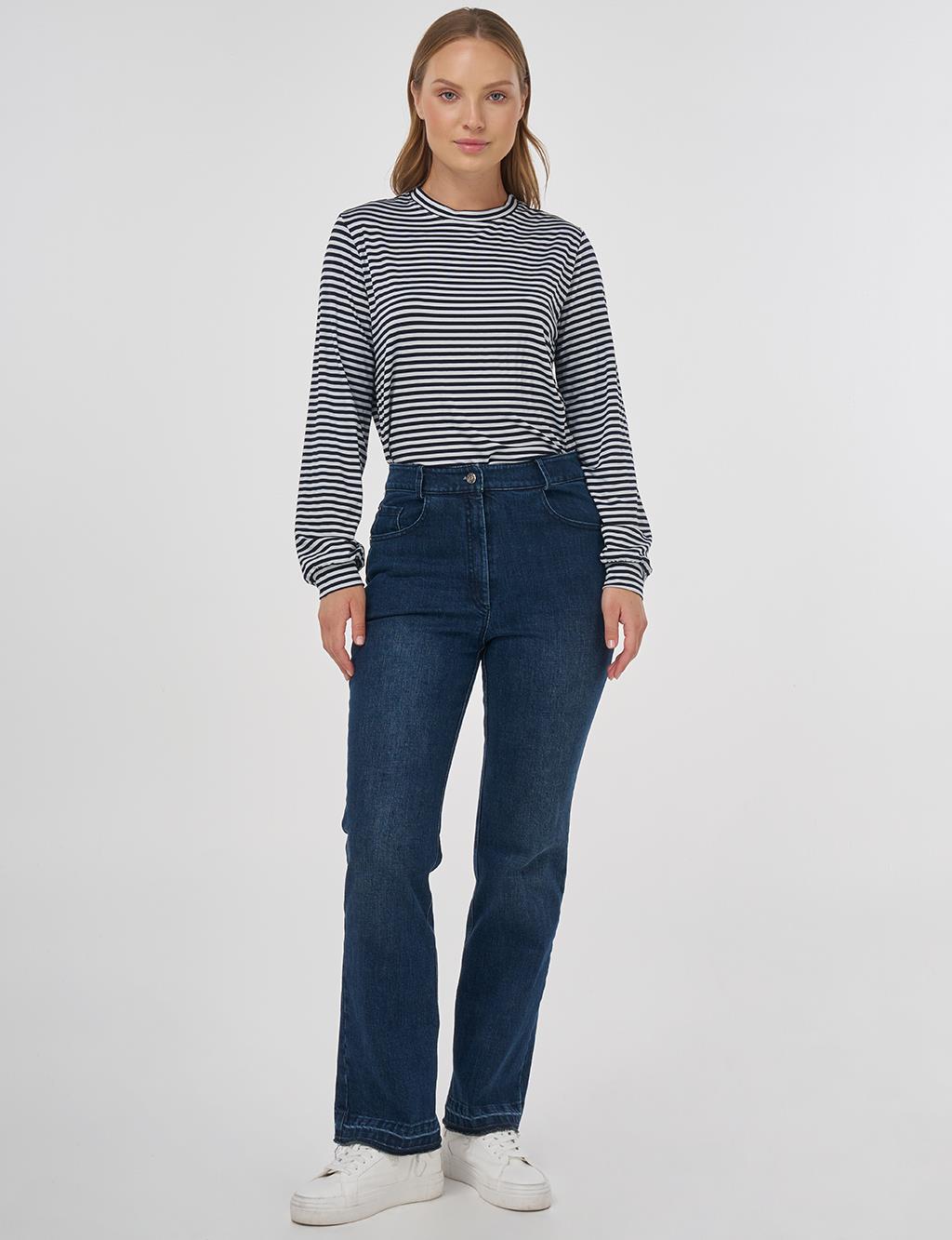 Striped Pattern Viscose Sweatshirt Black