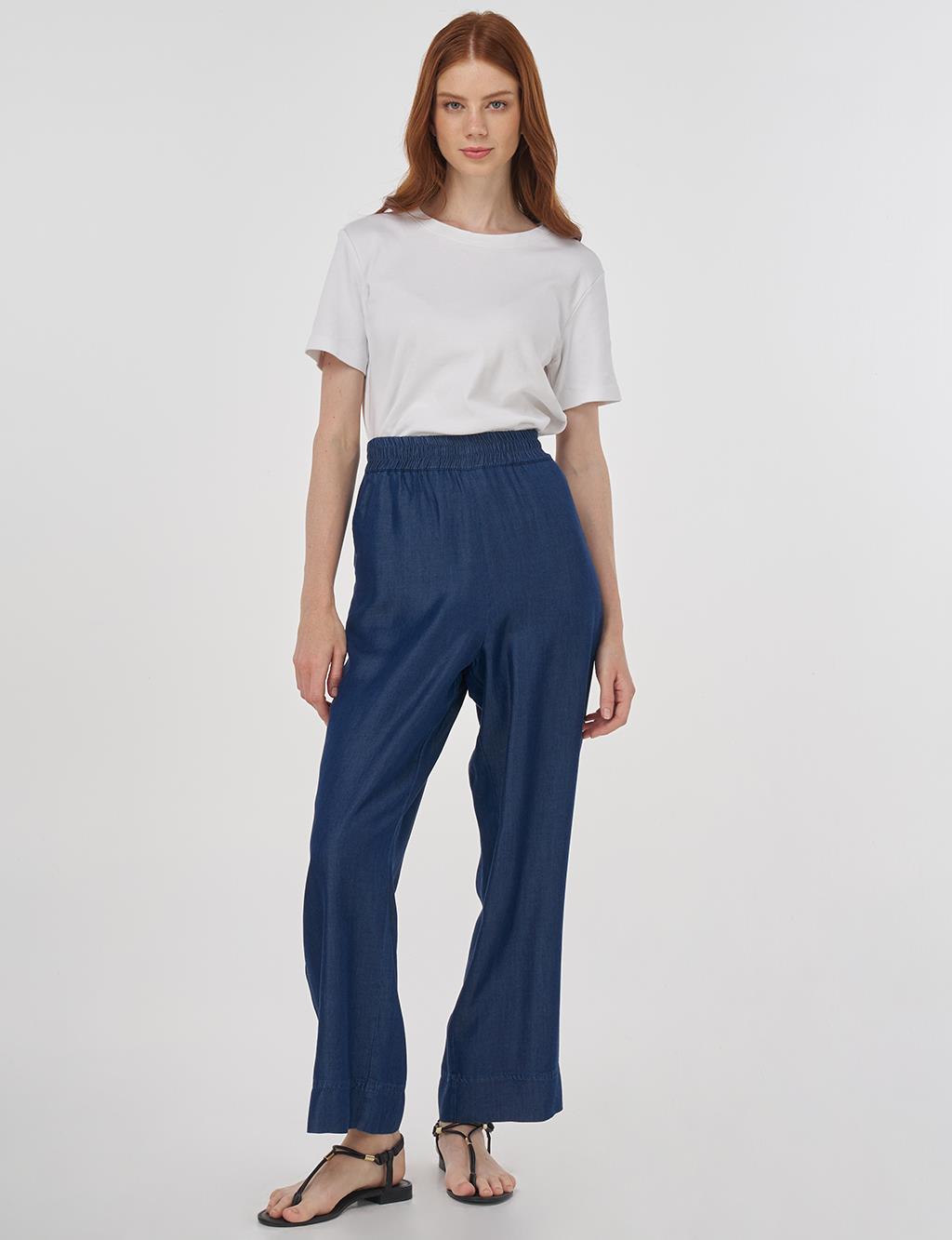 Wide Leg Lyocell Pants Navy 