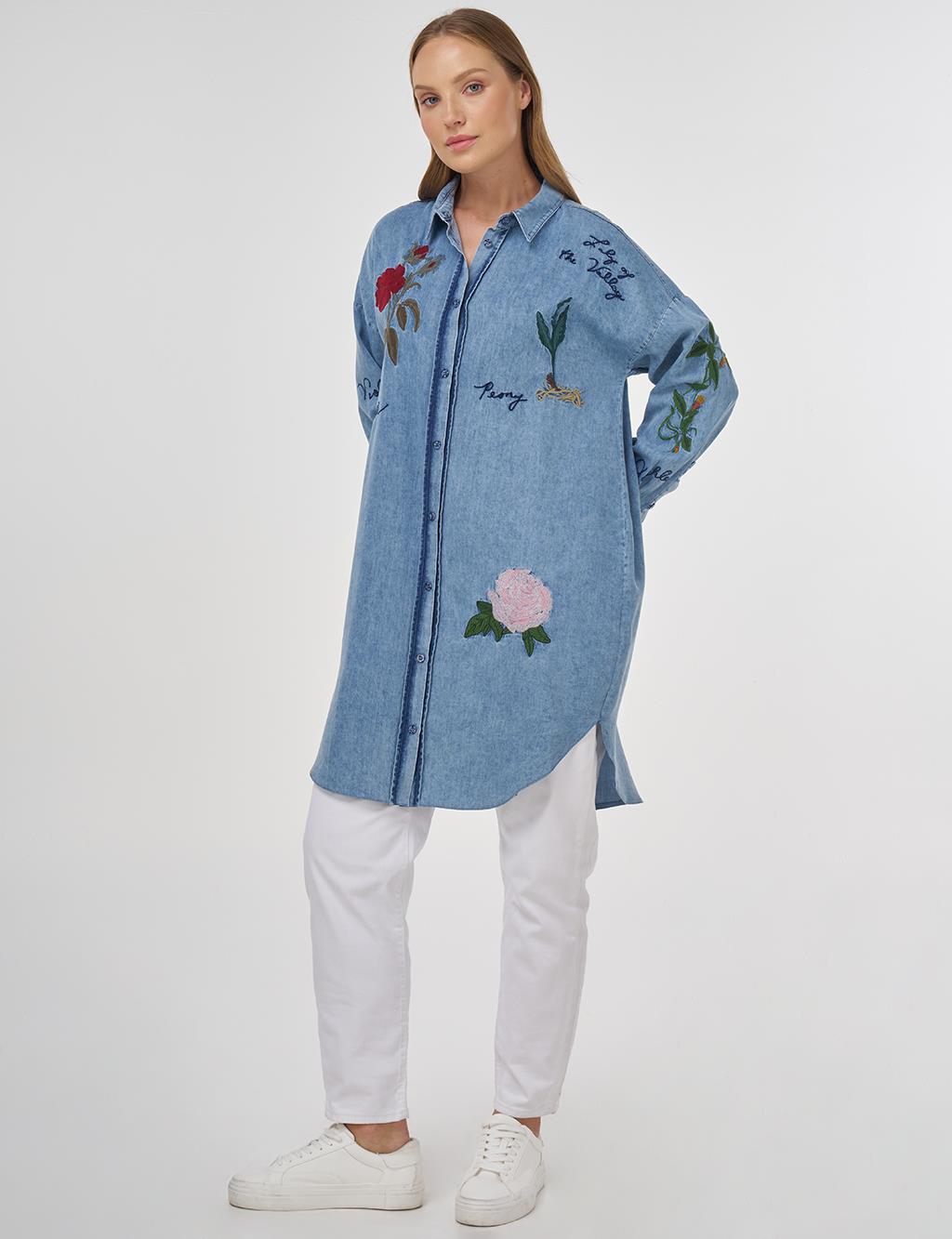 Embroidered Lyocell Tunic with Towel Wash Finish
