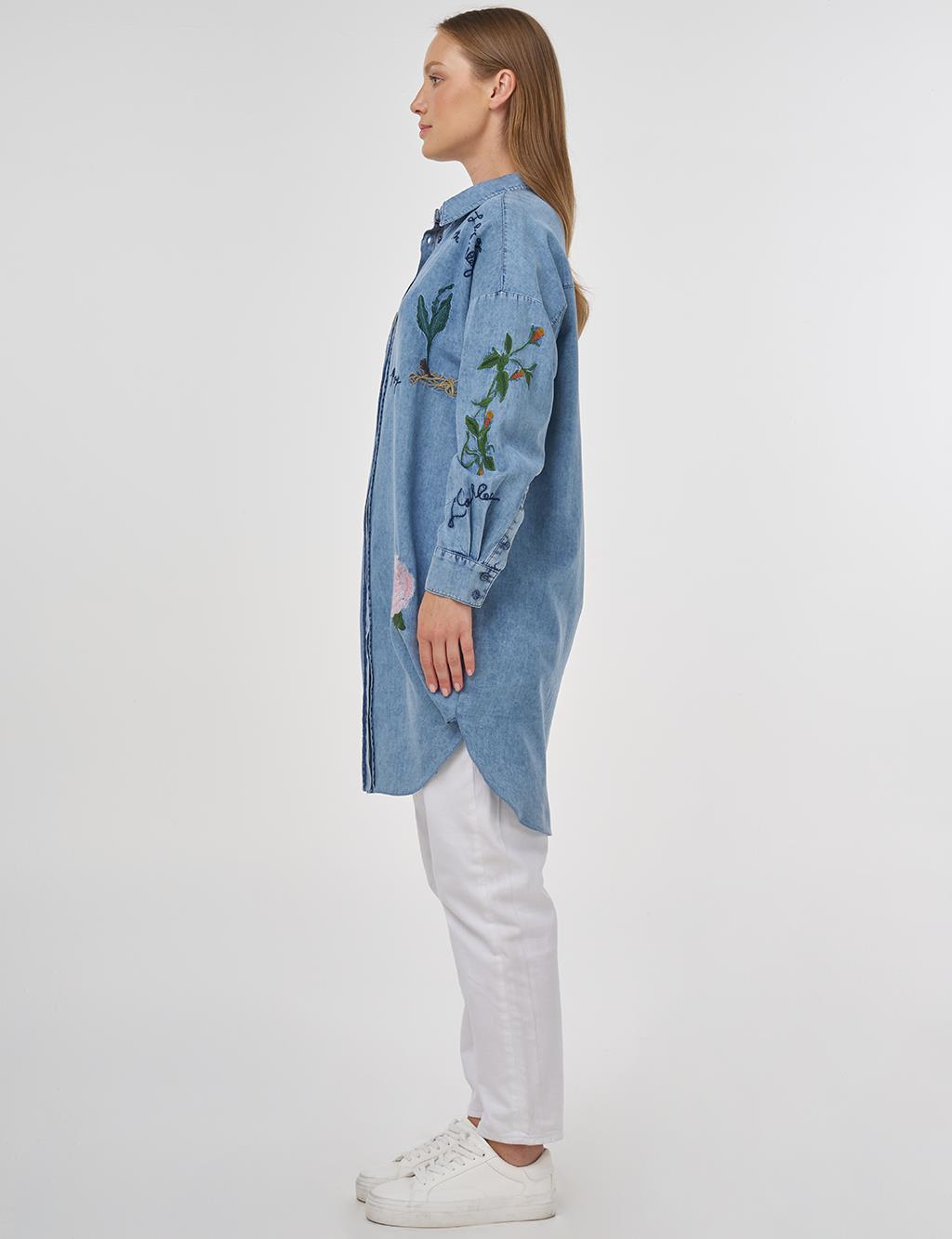 Embroidered Lyocell Tunic with Towel Wash Finish