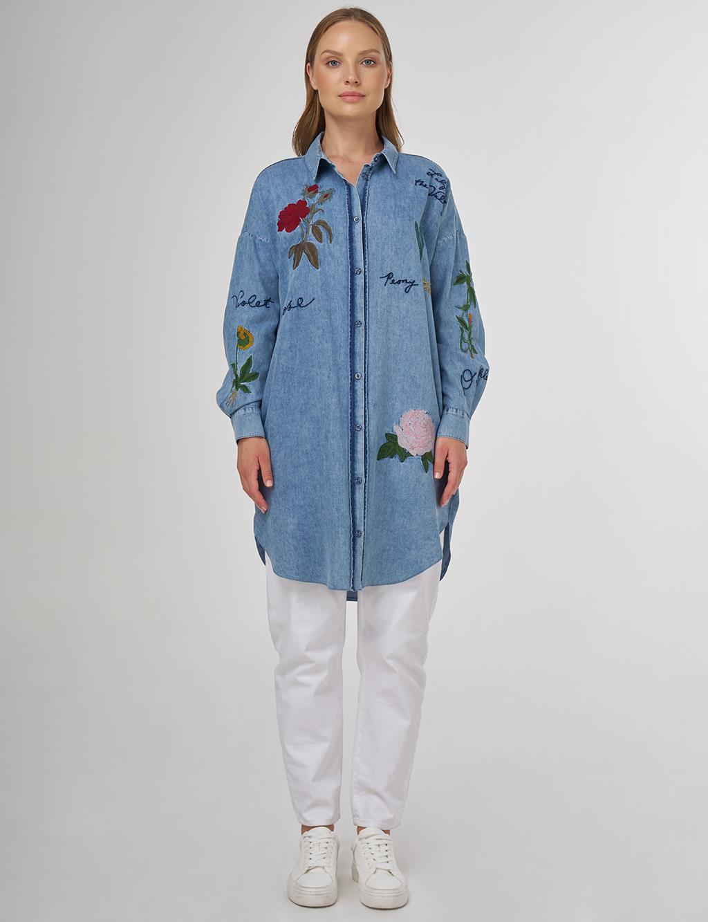 Embroidered Lyocell Tunic with Towel Wash Finish