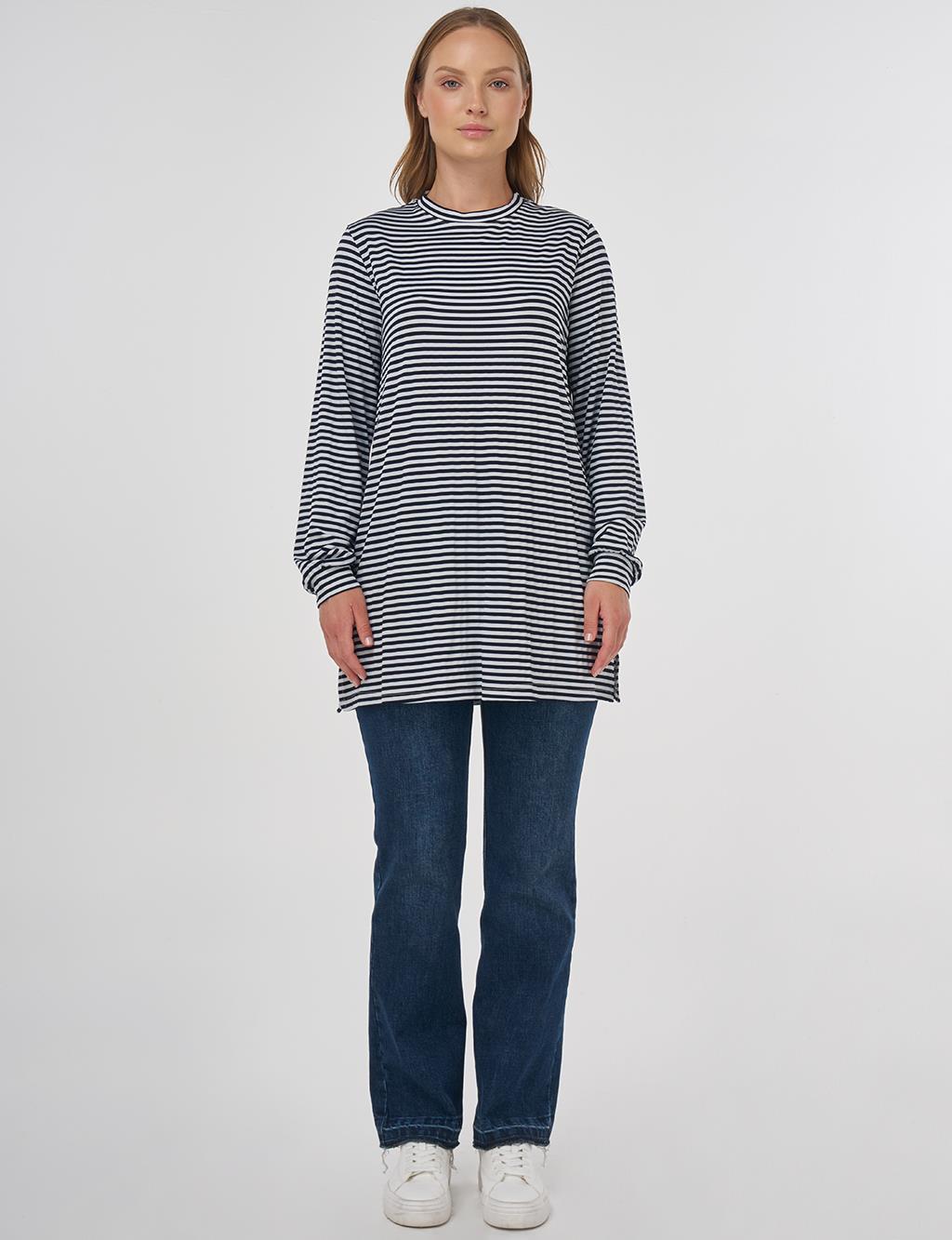 Striped Pattern Viscose Sweatshirt Black