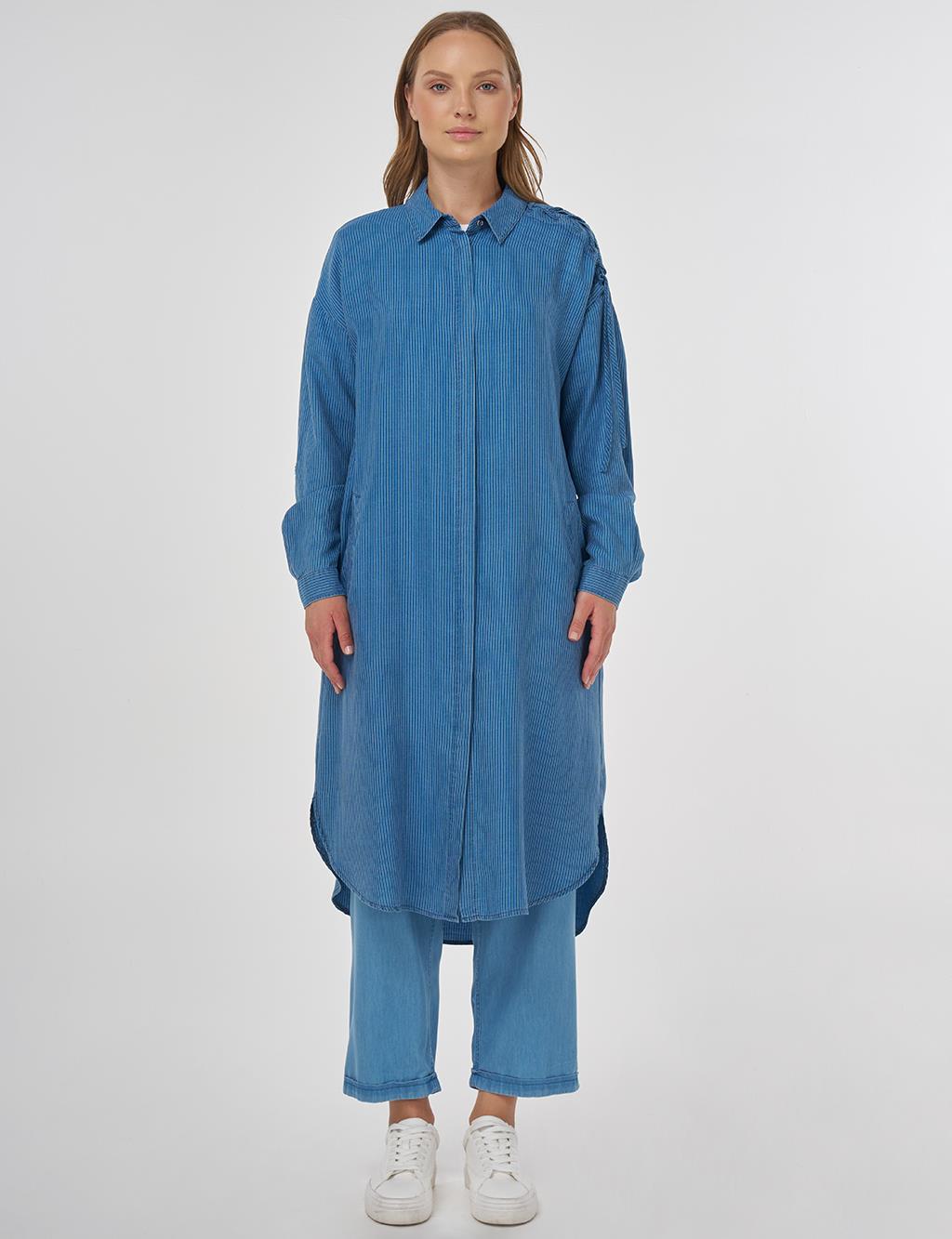 Drawstring Detailed Lyocell Tunic Navy Blue