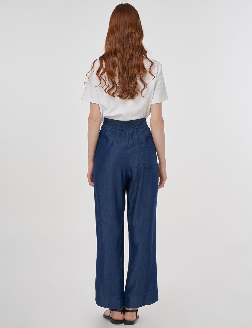 Wide Leg Lyocell Pants Navy 