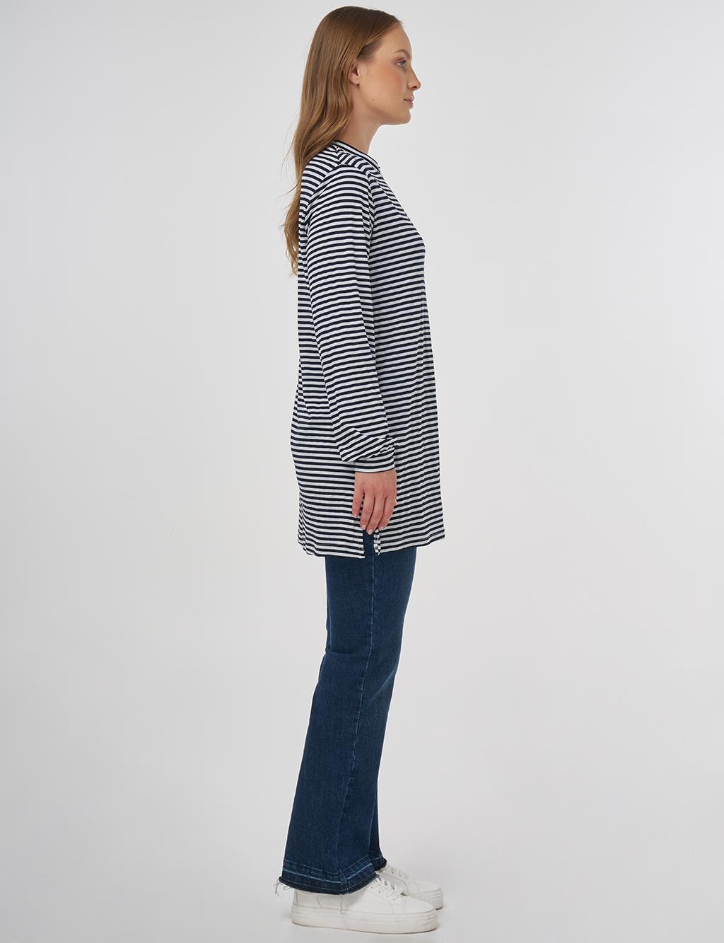 Striped Pattern Viscose Sweatshirt Black