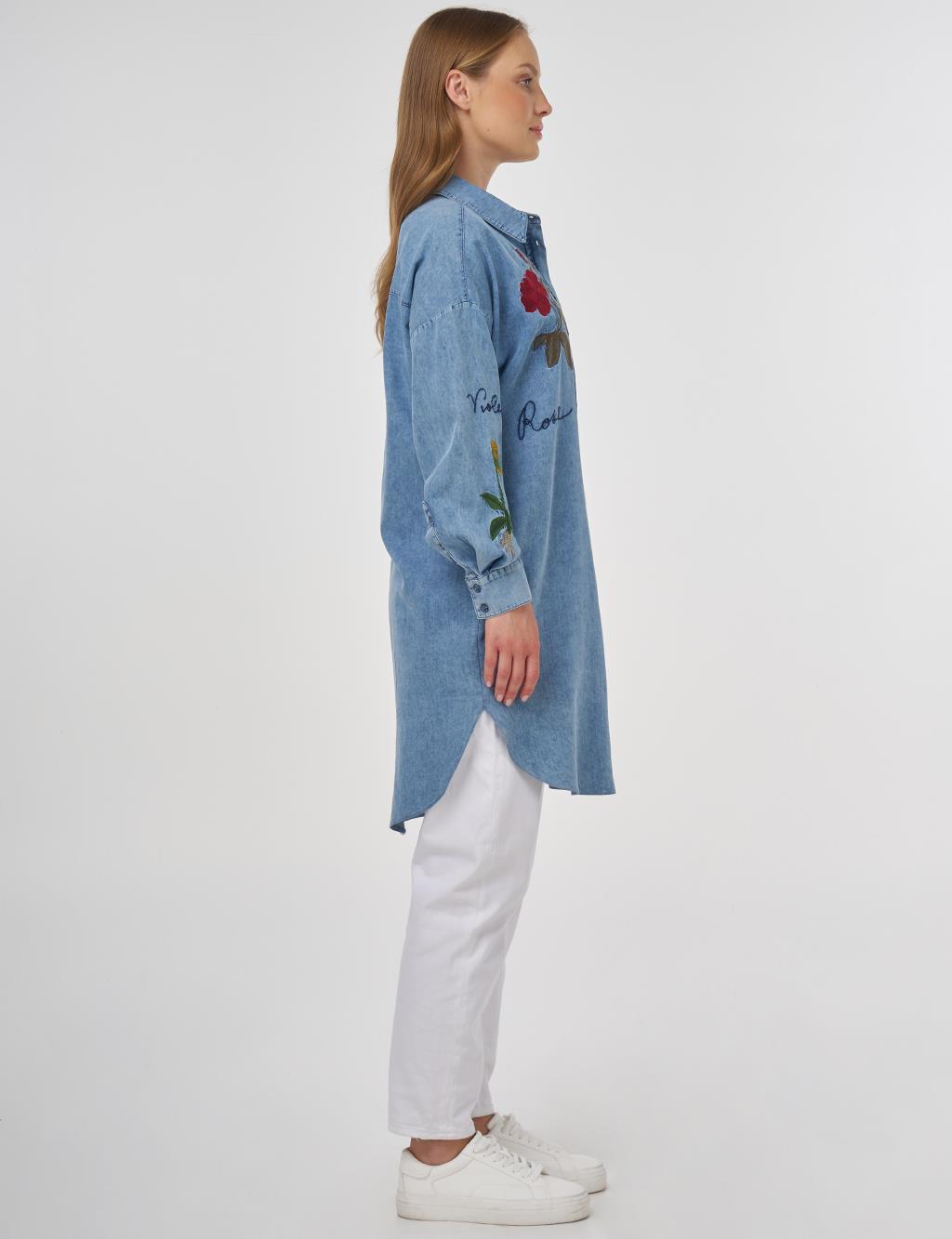 Embroidered Lyocell Tunic with Towel Wash Finish