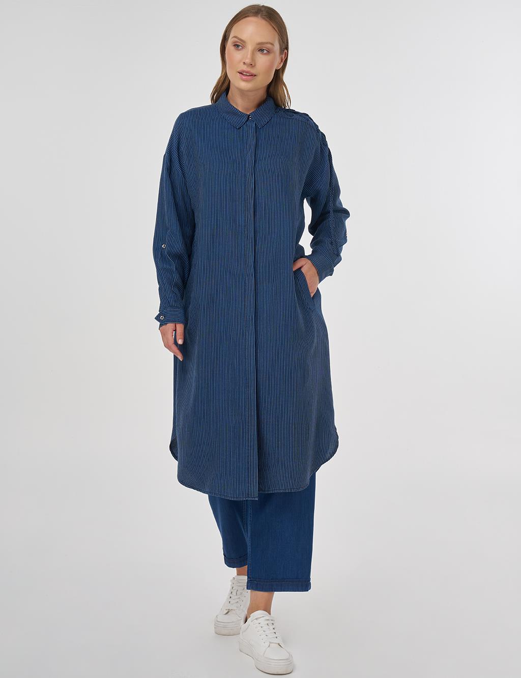 Drawstring Detailed Lyocell Tunic Indigo