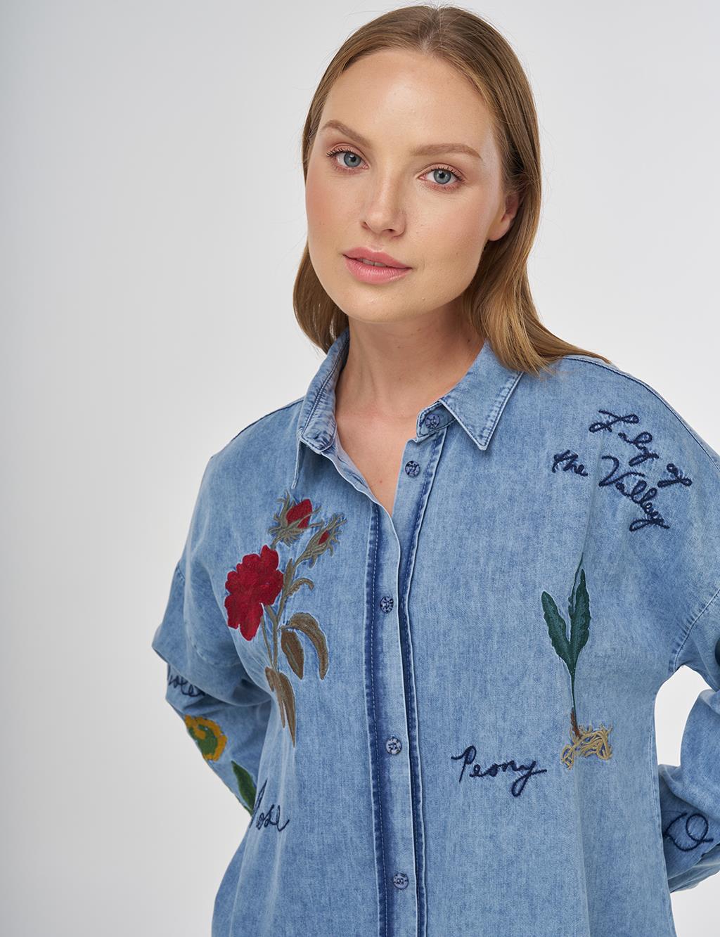 Embroidered Lyocell Tunic with Towel Wash Finish
