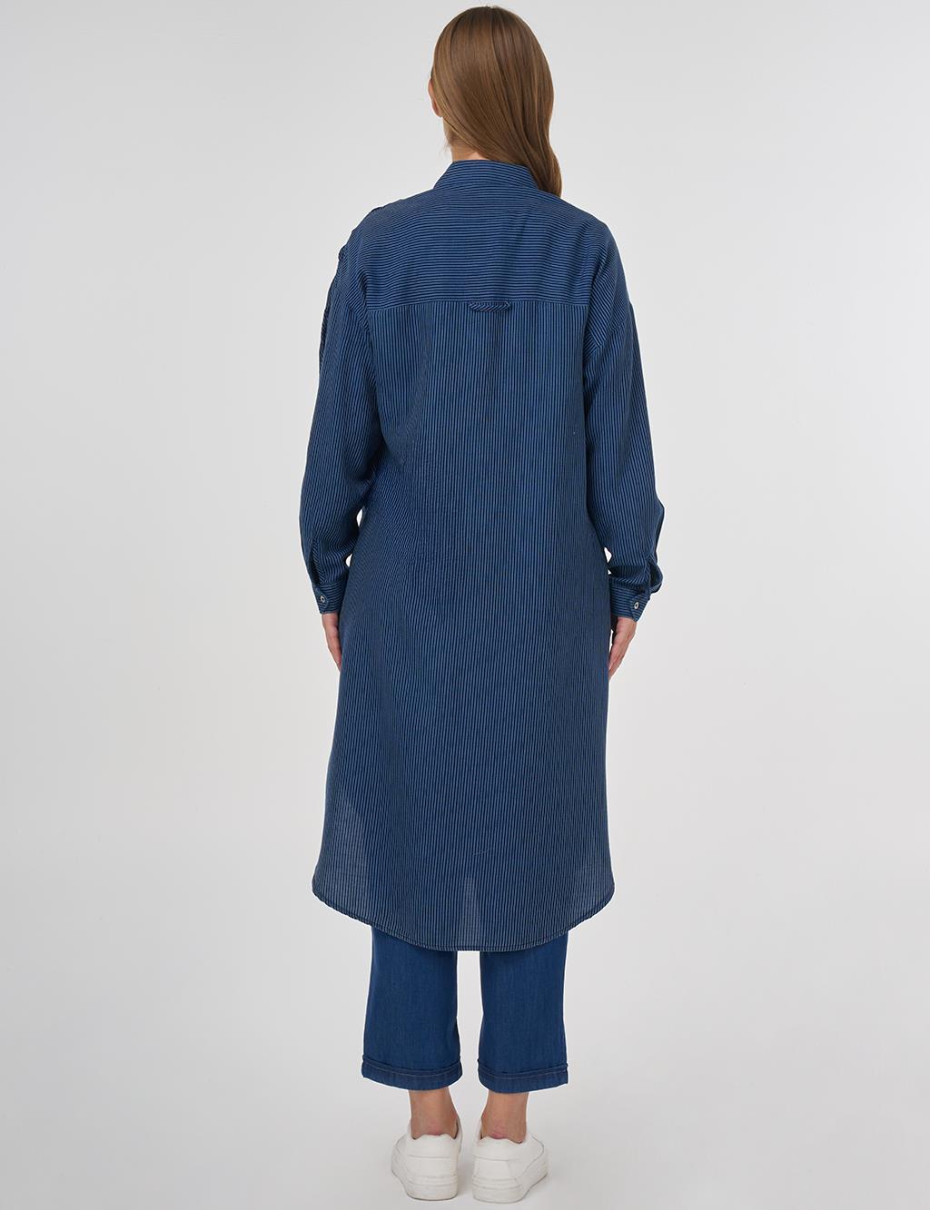 Drawstring Detailed Lyocell Tunic Indigo