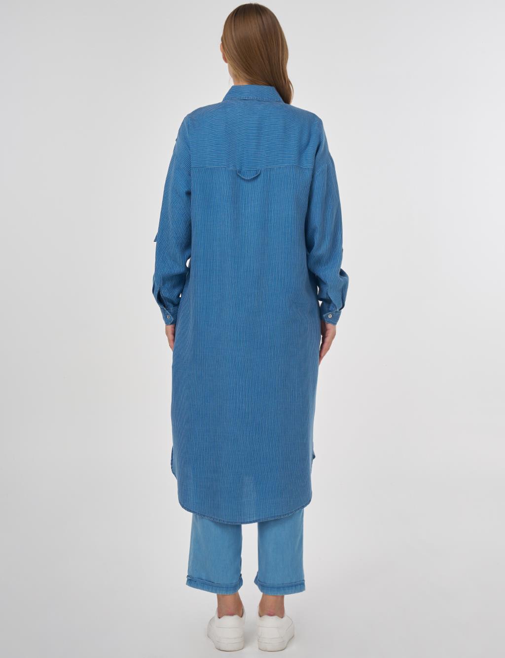 Drawstring Detailed Lyocell Tunic Navy Blue