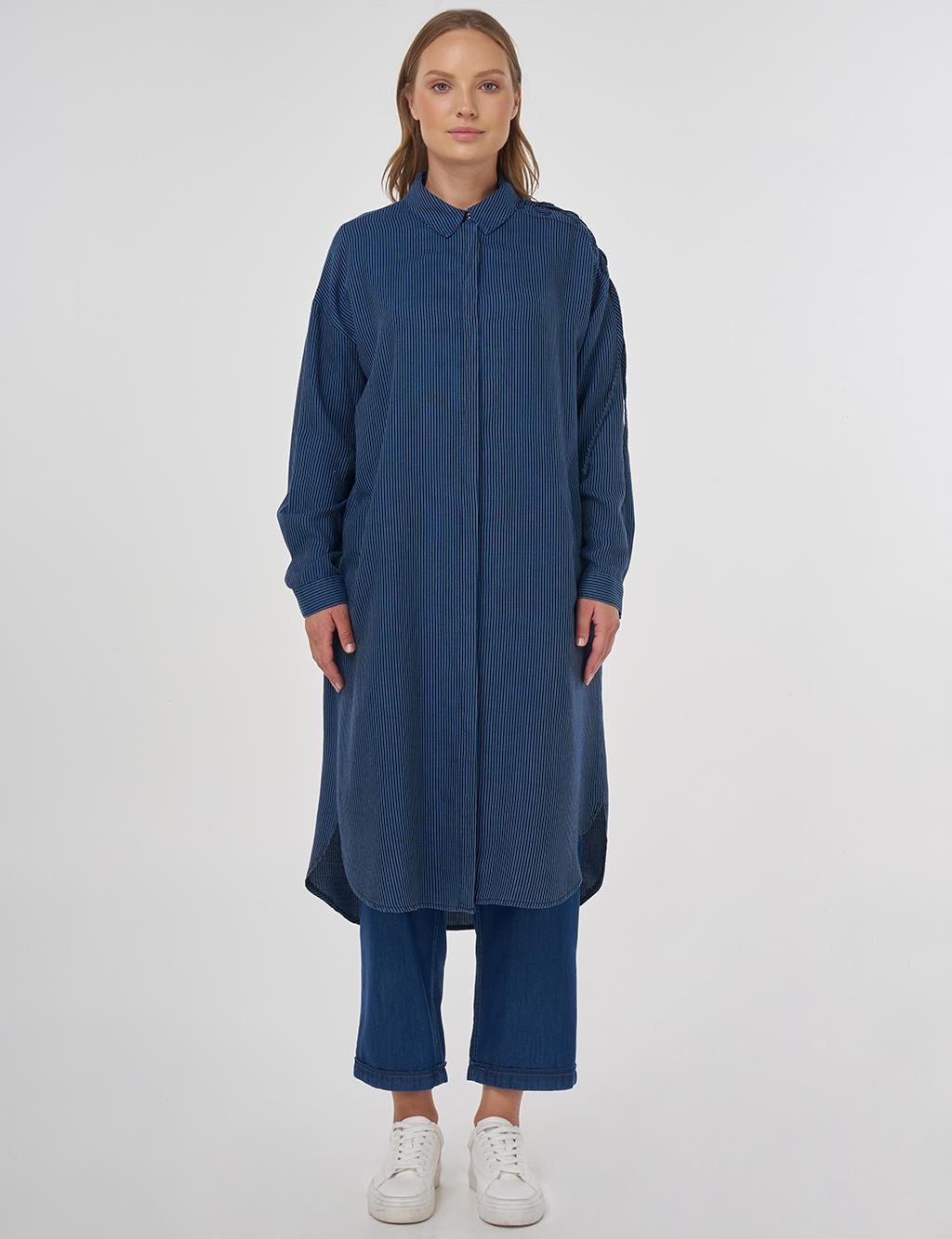Drawstring Detailed Lyocell Tunic Indigo