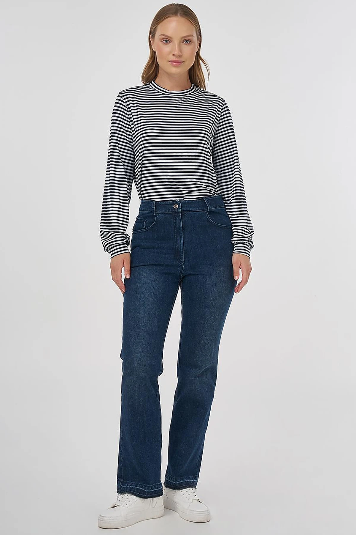 Çizgi Desen Viskon Sweatshirt Siyah 