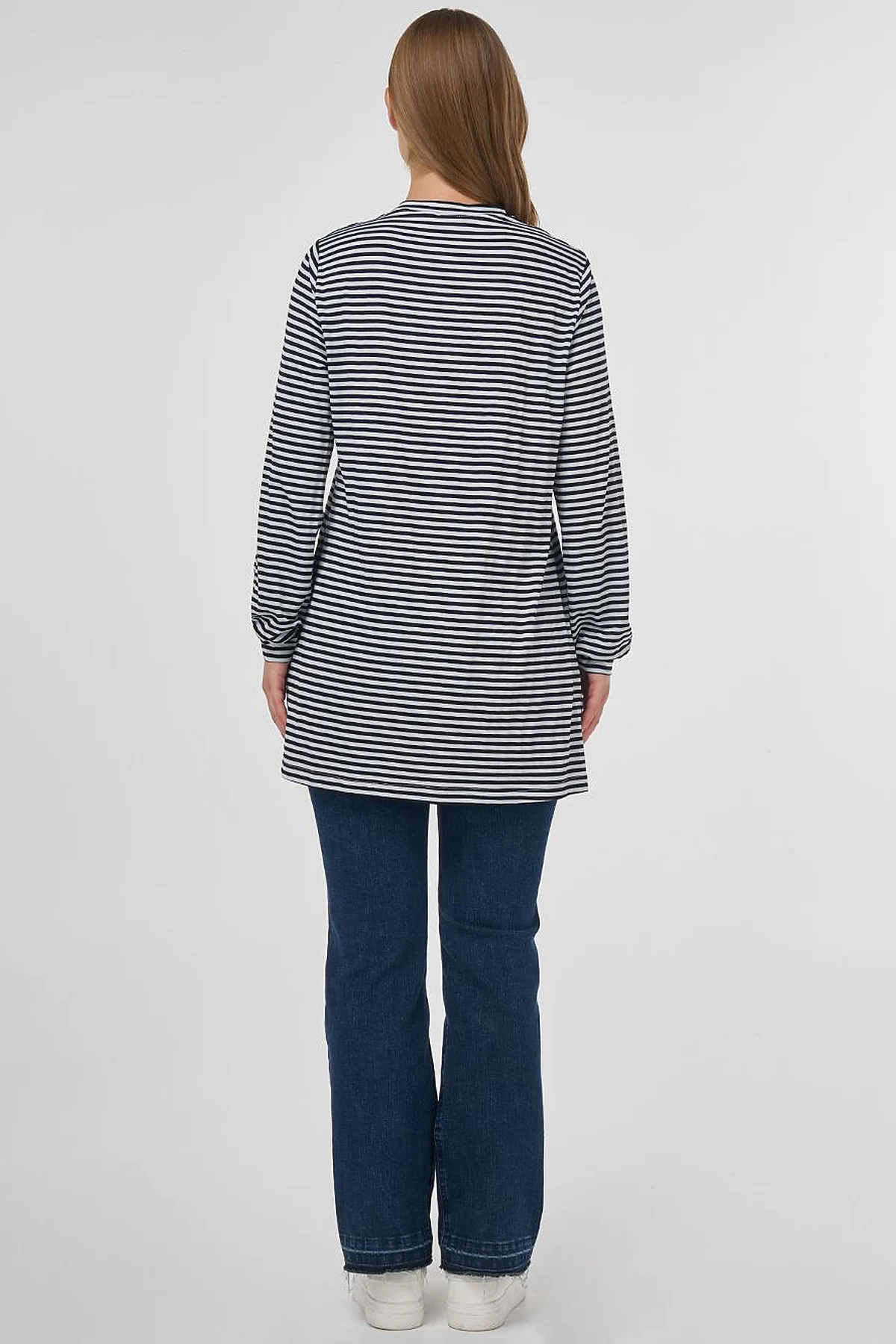 Çizgi Desen Viskon Sweatshirt Siyah 