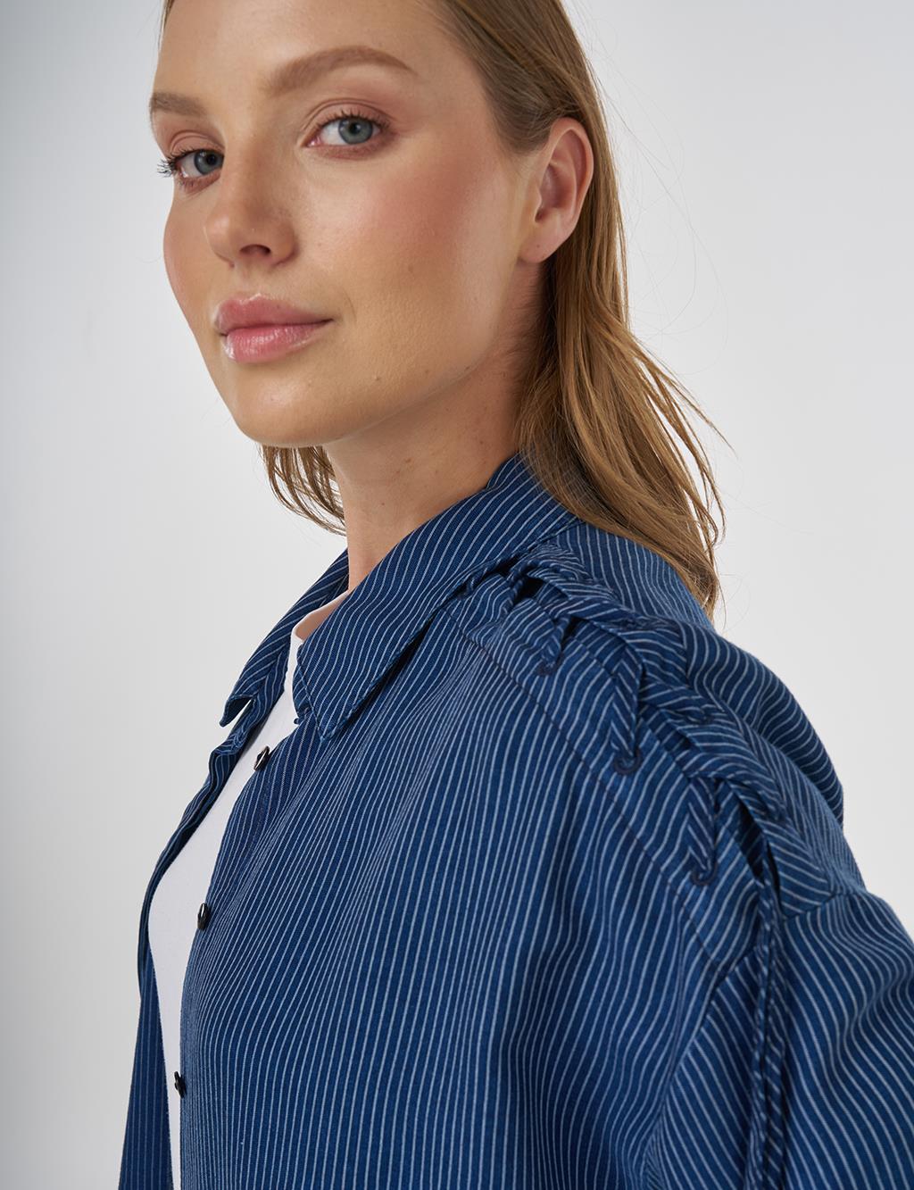 Drawstring Detailed Lyocell Tunic Indigo