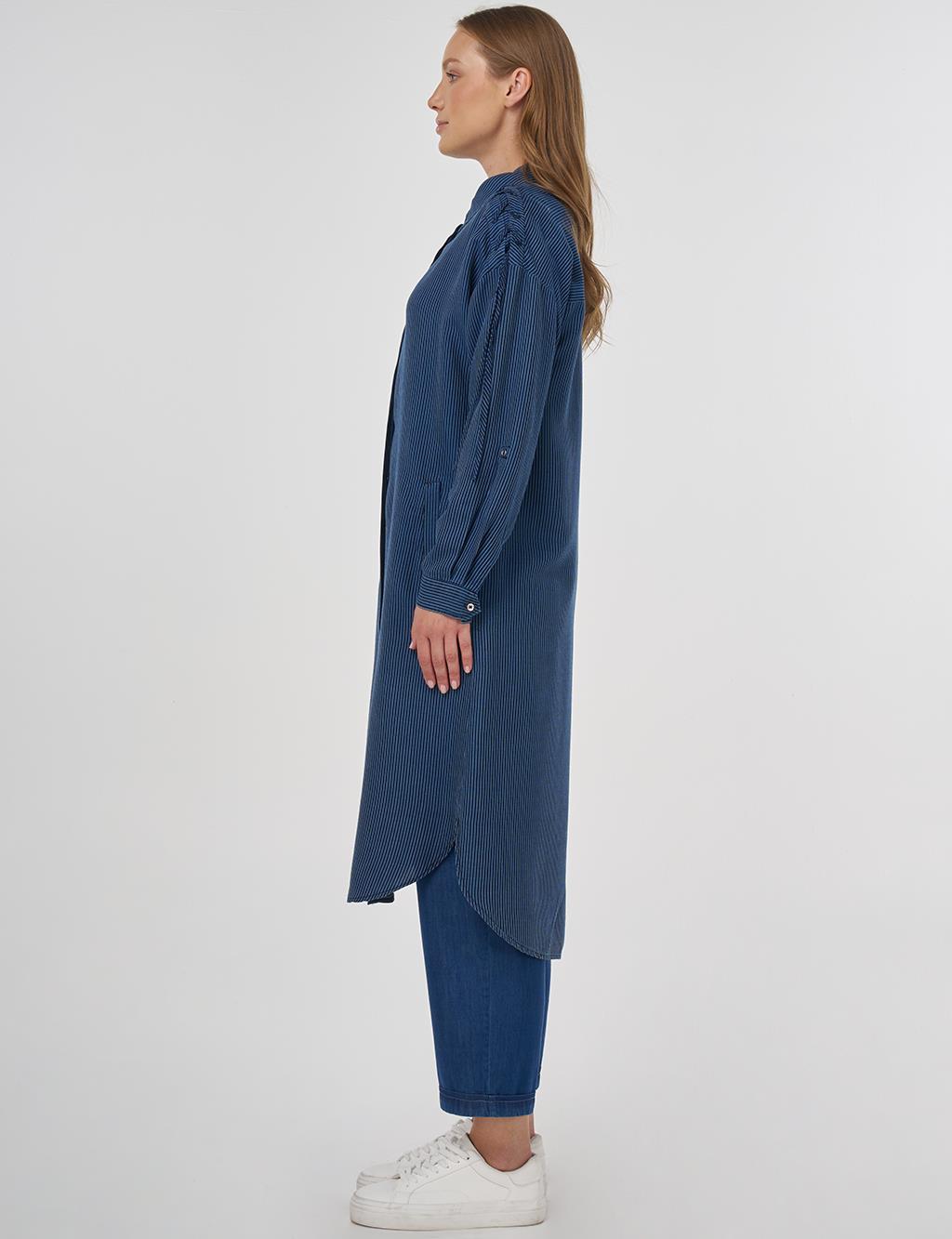 Drawstring Detailed Lyocell Tunic Indigo