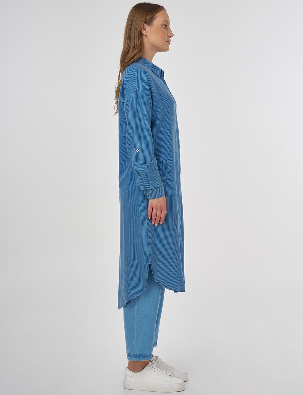 Drawstring Detailed Lyocell Tunic Navy Blue
